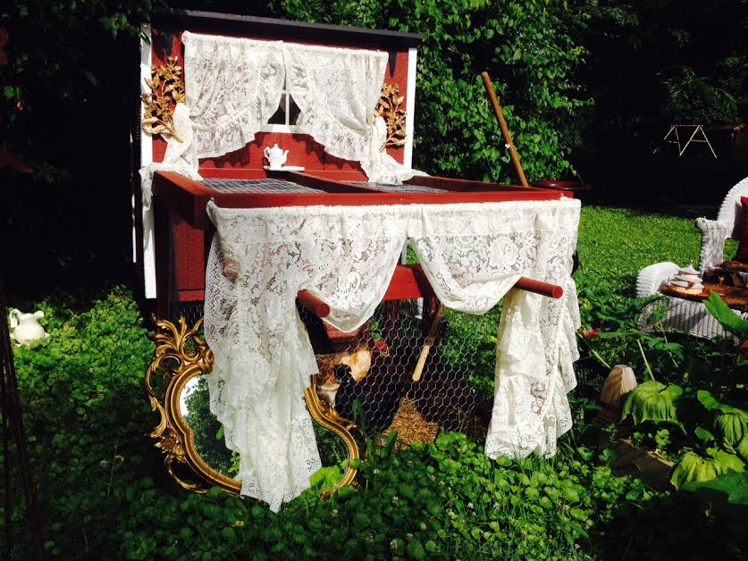 Our Chicken Tractor win -complete with Chicken Coop Curtains, LOL!!