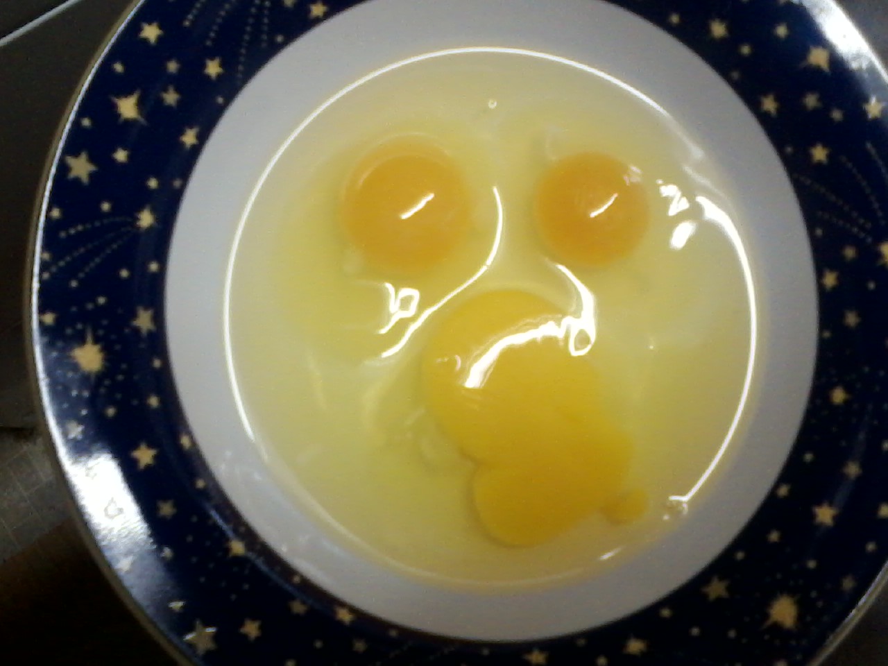 Our first two yolks compared to a commercial egg.