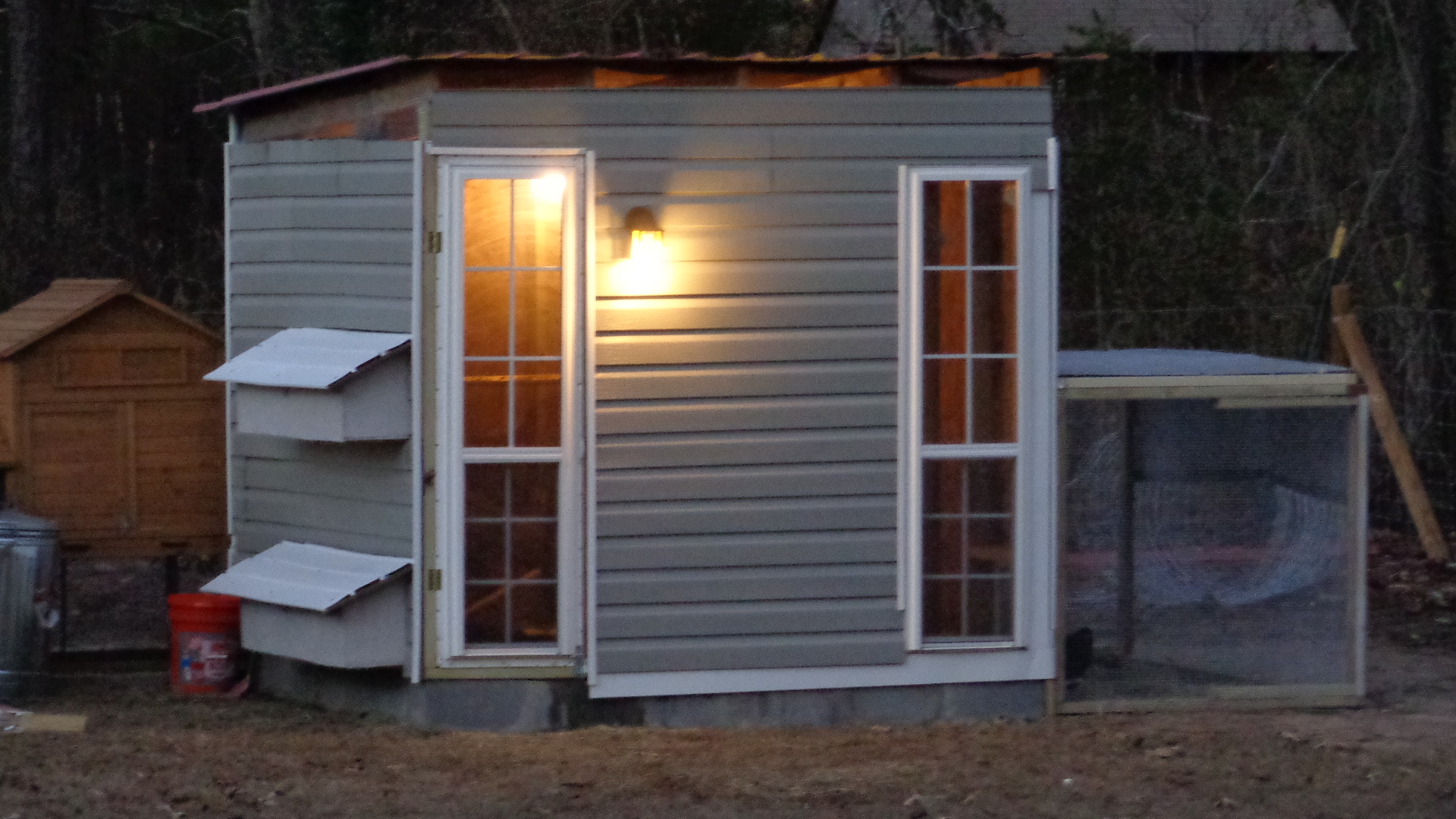 Our new coop...we bought the pressure treated studs and everything else was made from scraps from when the house was built...