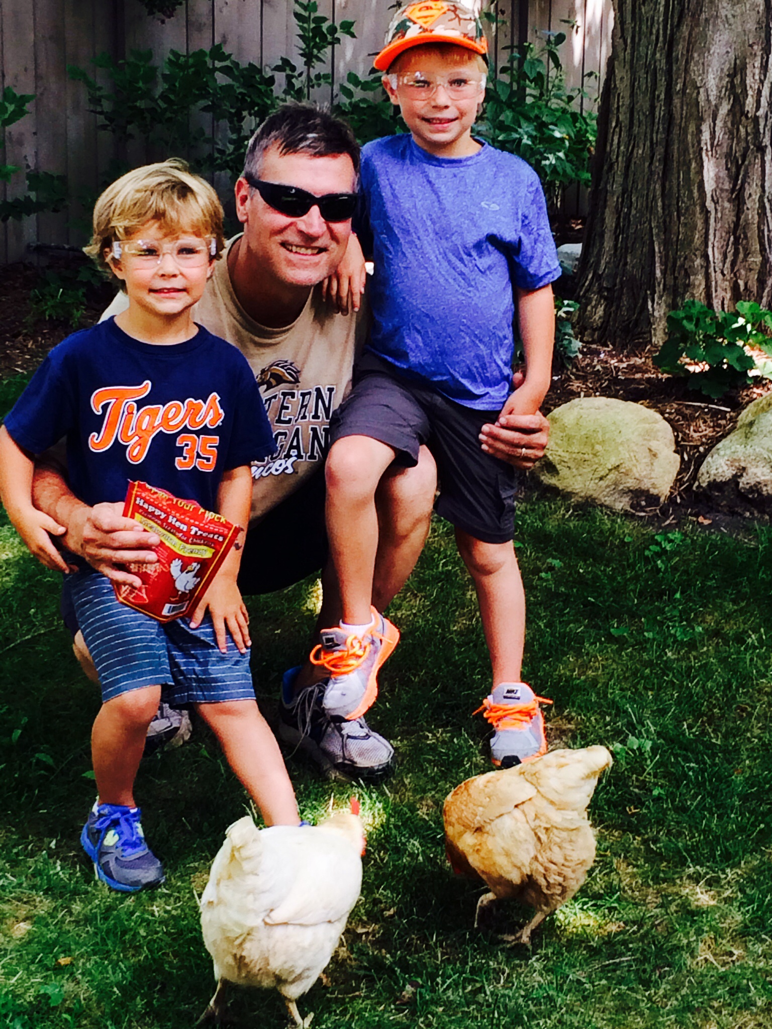Papa and his chicken helpers.