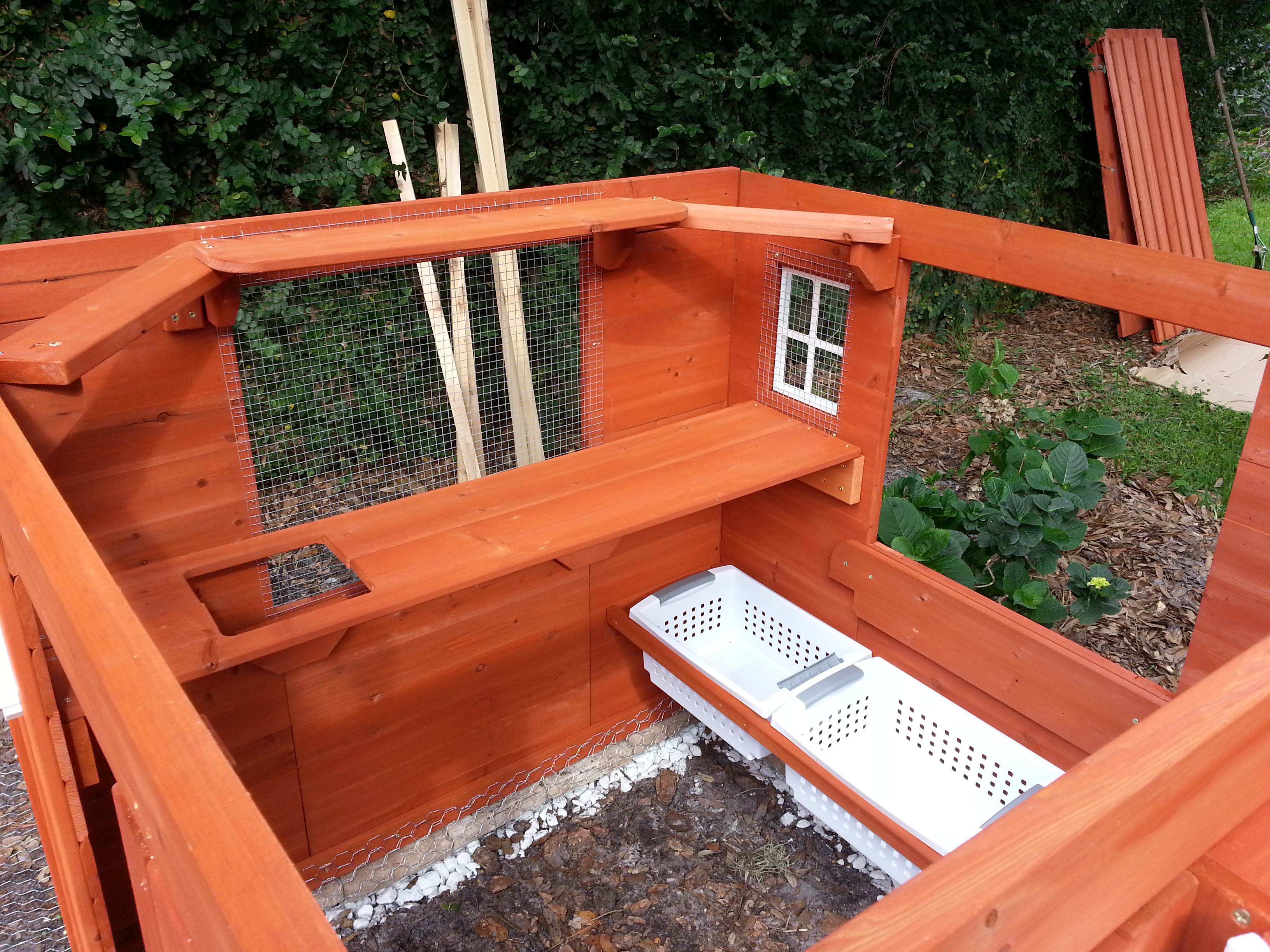 Places to roost and nesting boxes (hopefully, far enough away from one another.)