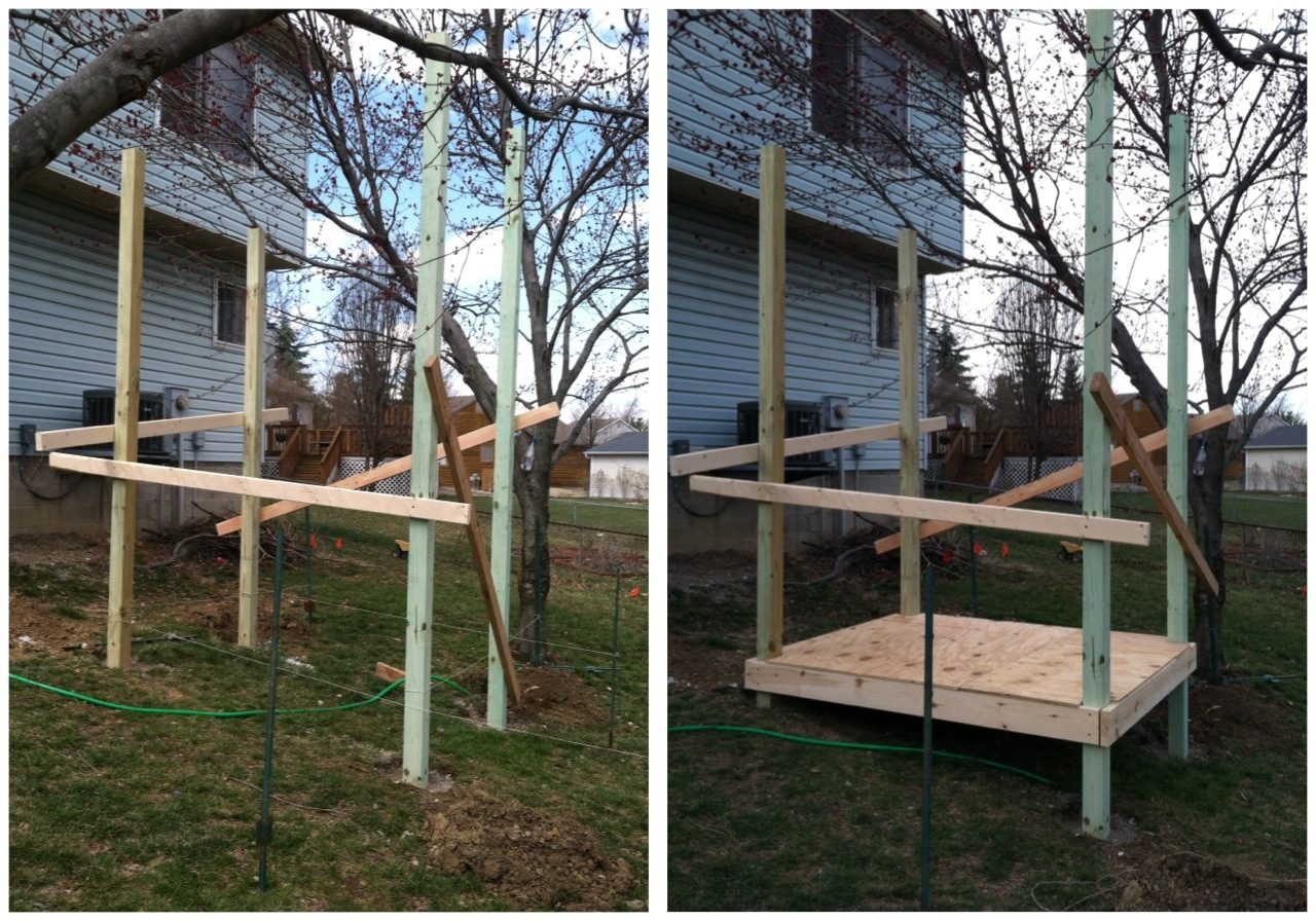 Posts set and floor deck installed