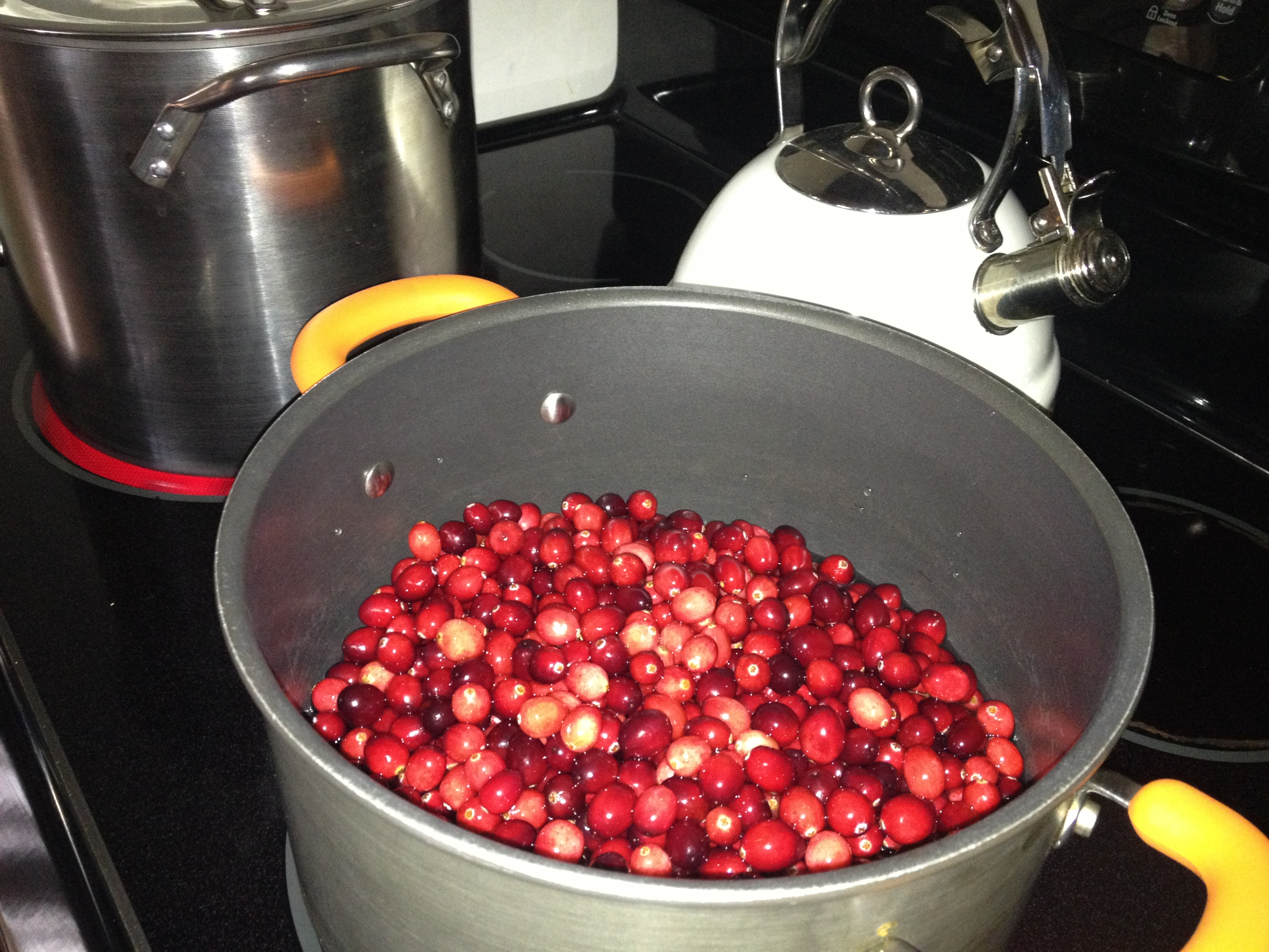 Preparing cranberry walnut jam.