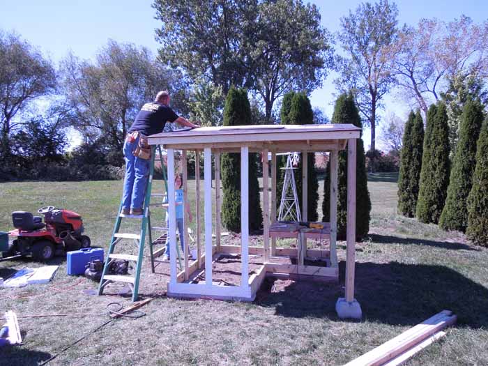 Putting up shingles.