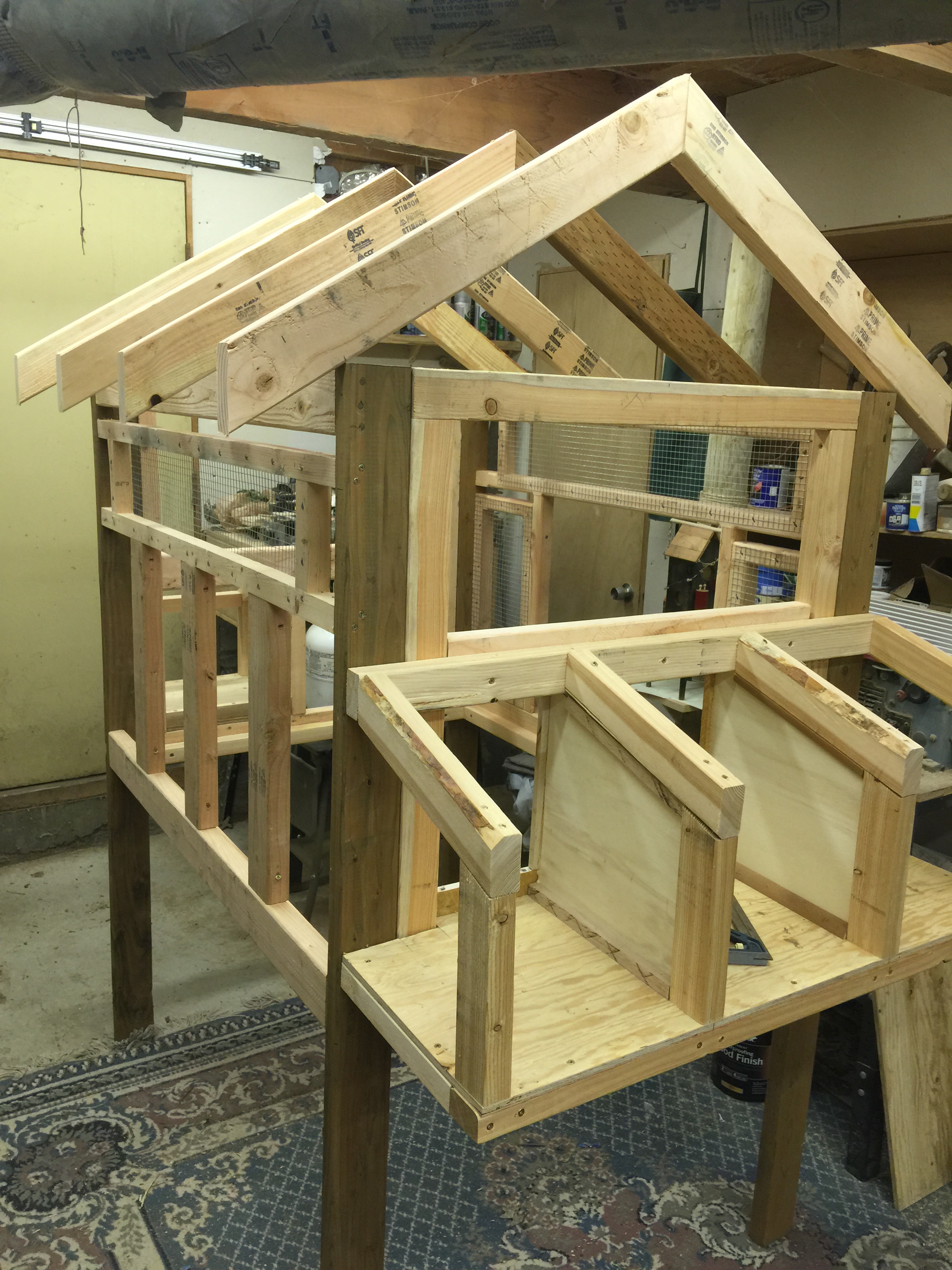Rafters done....temp.  Ready to take apart and build outside if the rain ever stops.