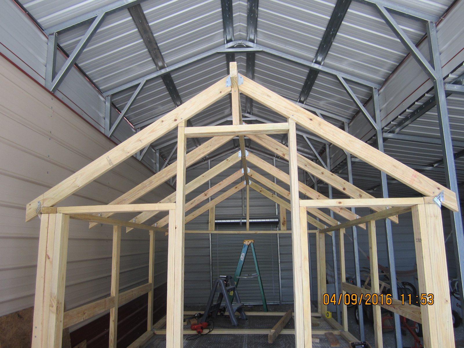 Rafters up and connected to ridge