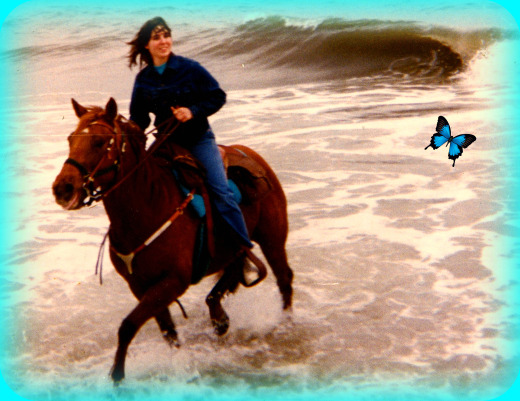 Riding my horse at Assateague Island 1995