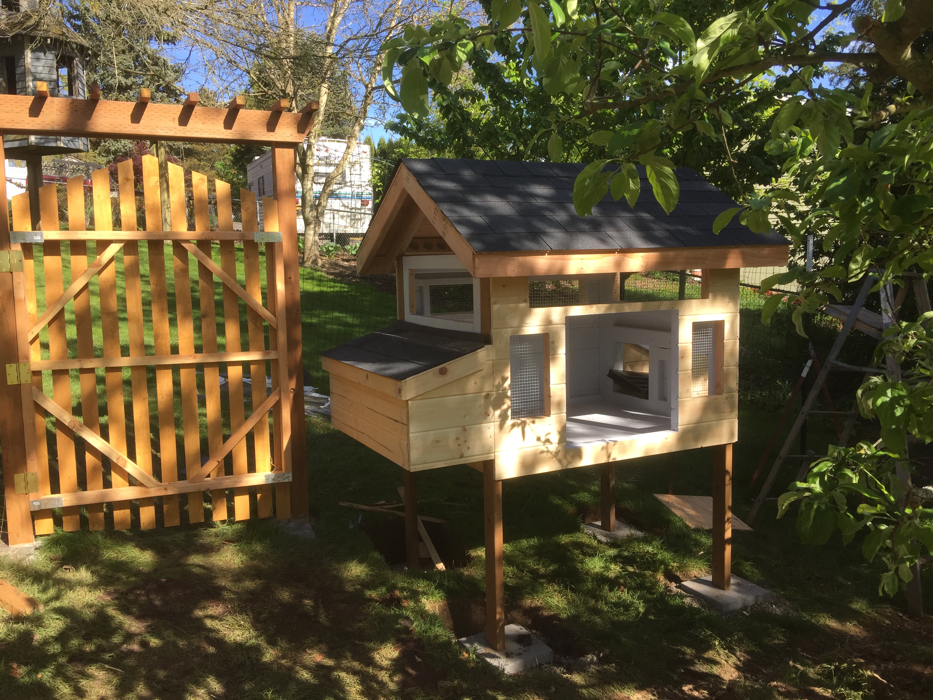Roof is on and pine tongue and groove going on.