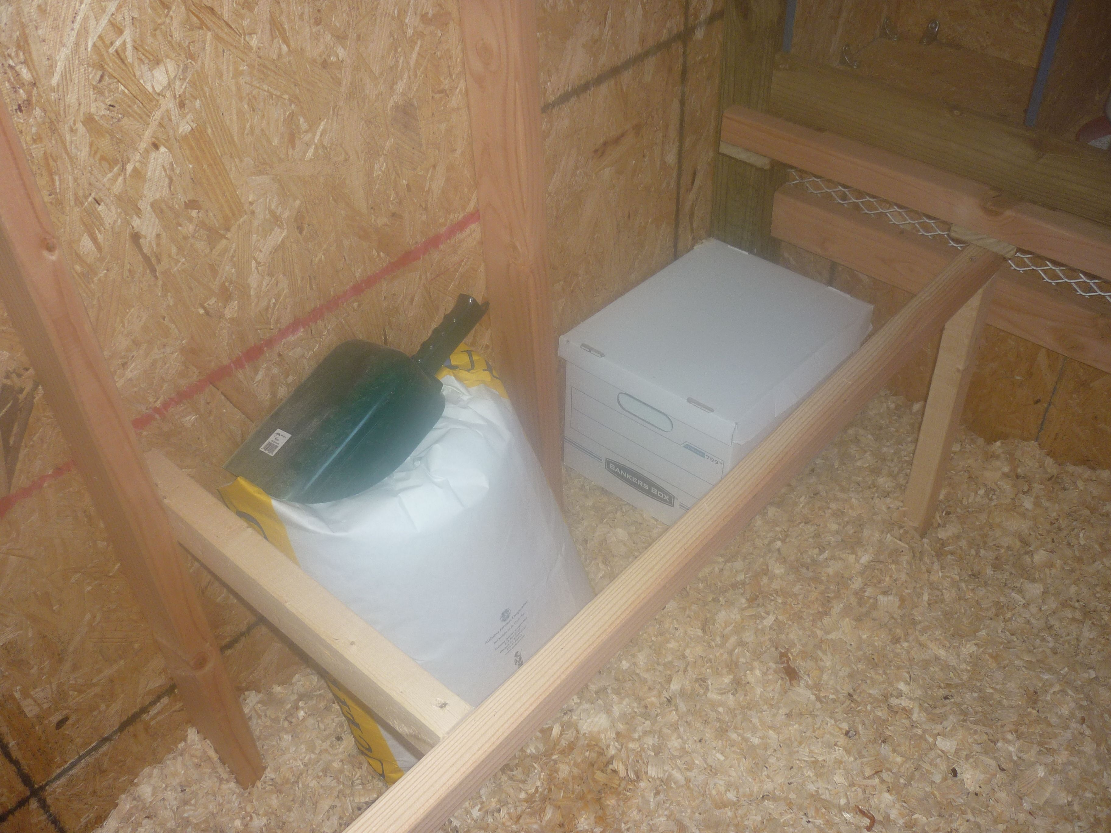 Roosting area (used for storage while the chicks are in the brooder area).