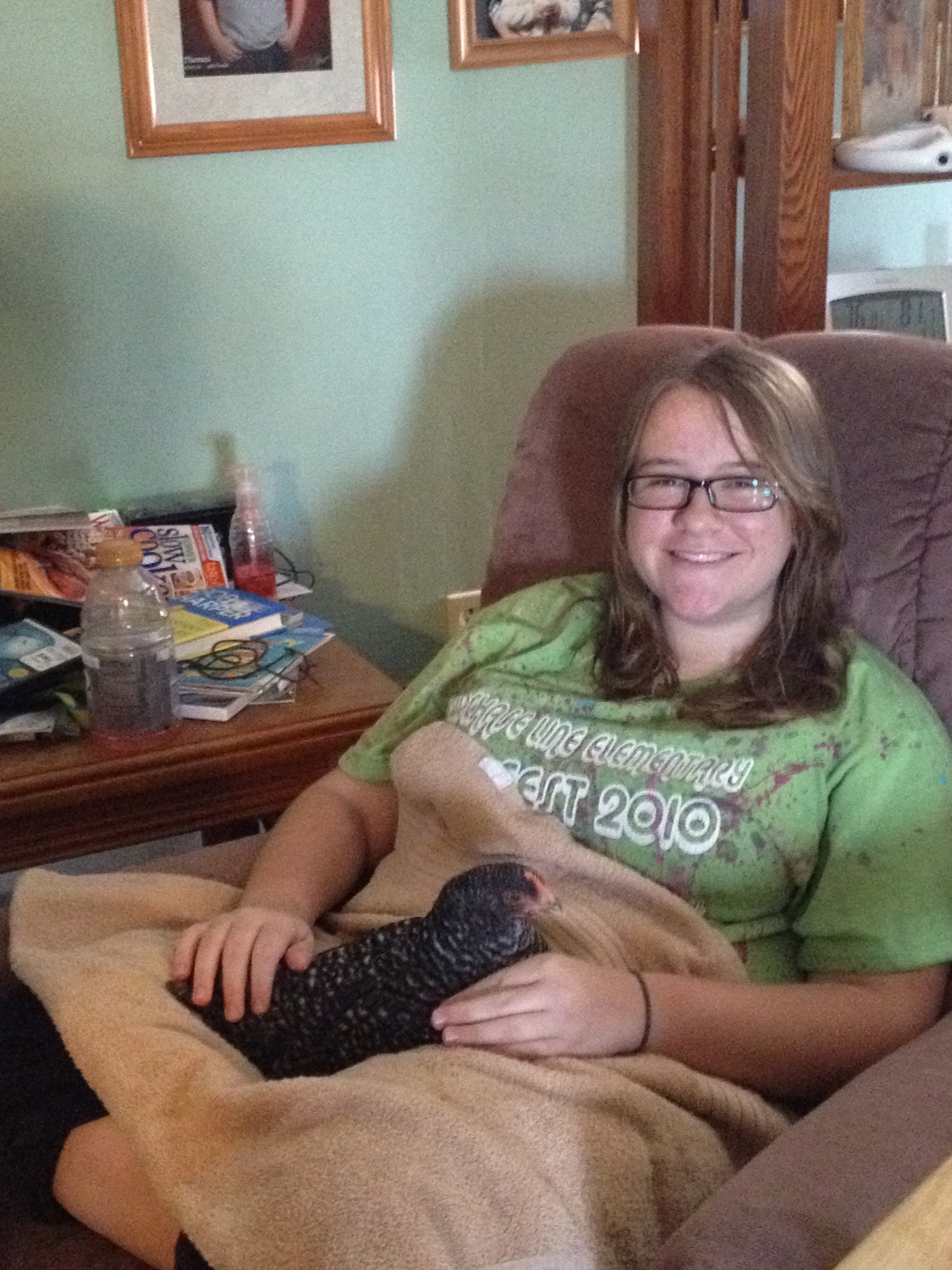 Sarah and her "lap chicken"