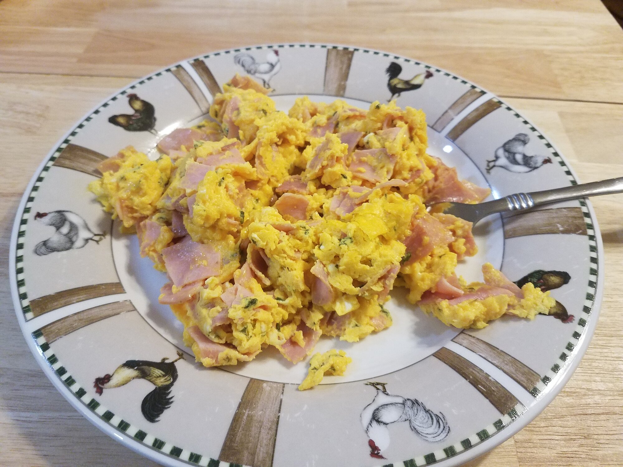 Scrambled Duck eggs with ham