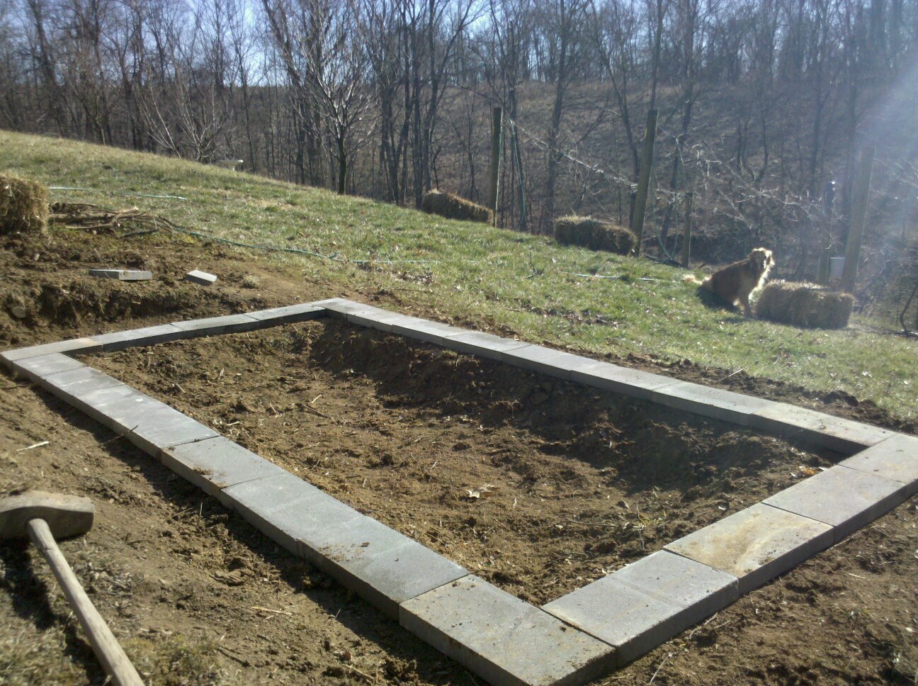 Setting and leveling the foundation blocks.