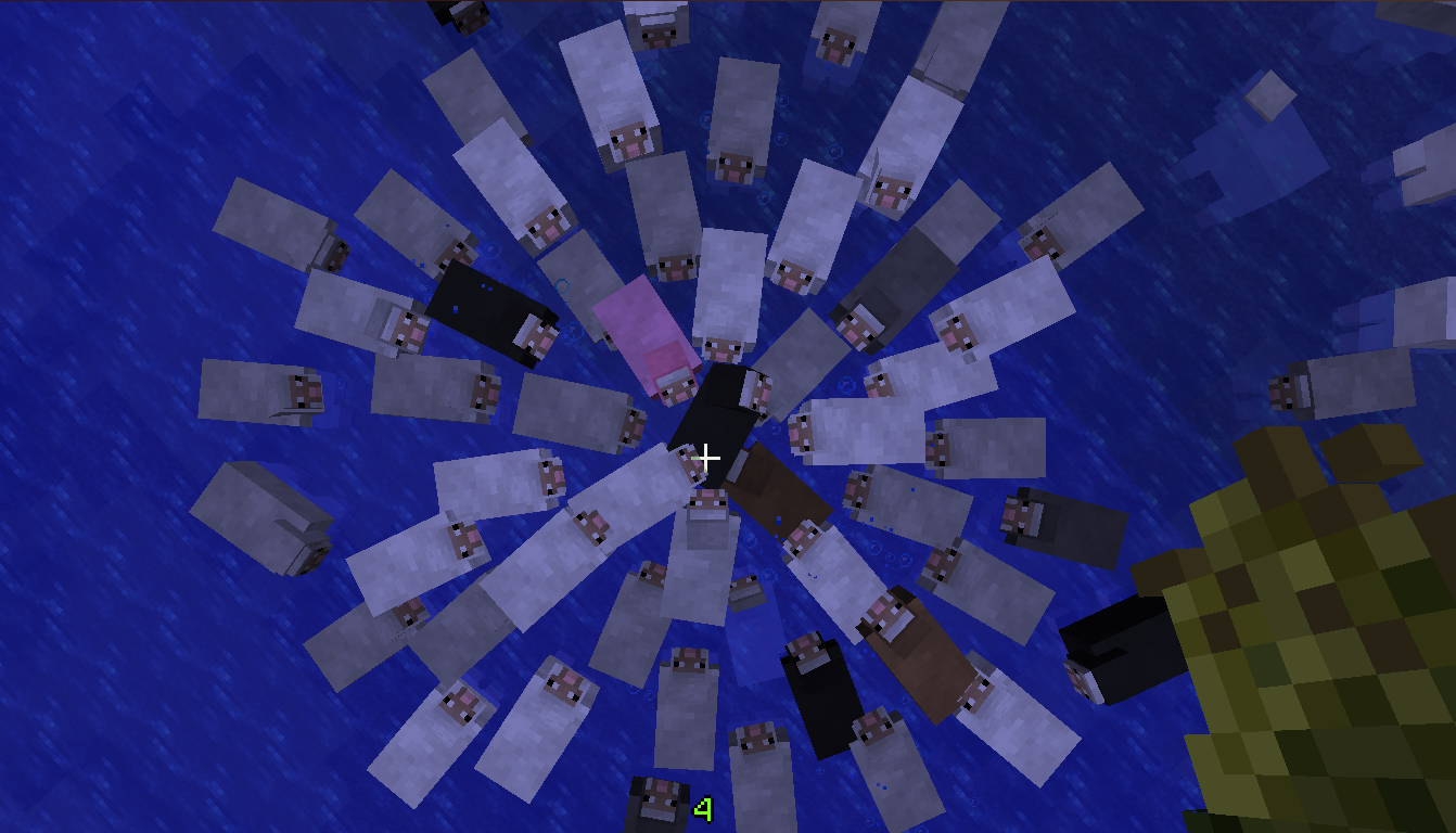 Sheepies in Floating Sheepie Lake (which had to be cleared out due to lag) wanting the Wheat