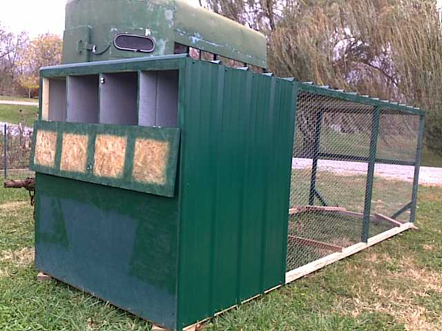 Showing nest boxes on the portable coop.  The coop itself id about 12' in lenght.