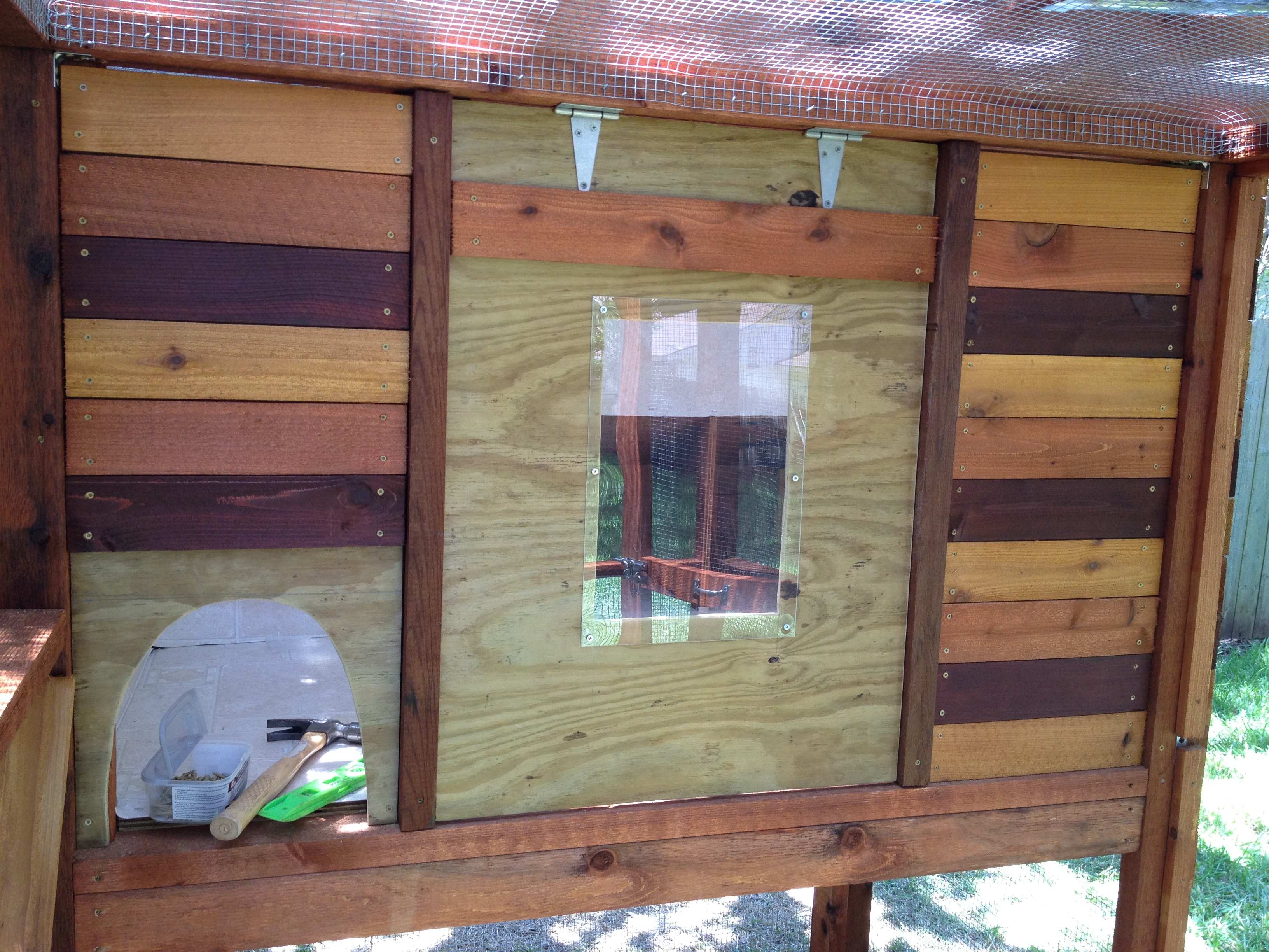 Siding inside wall of henhouse.