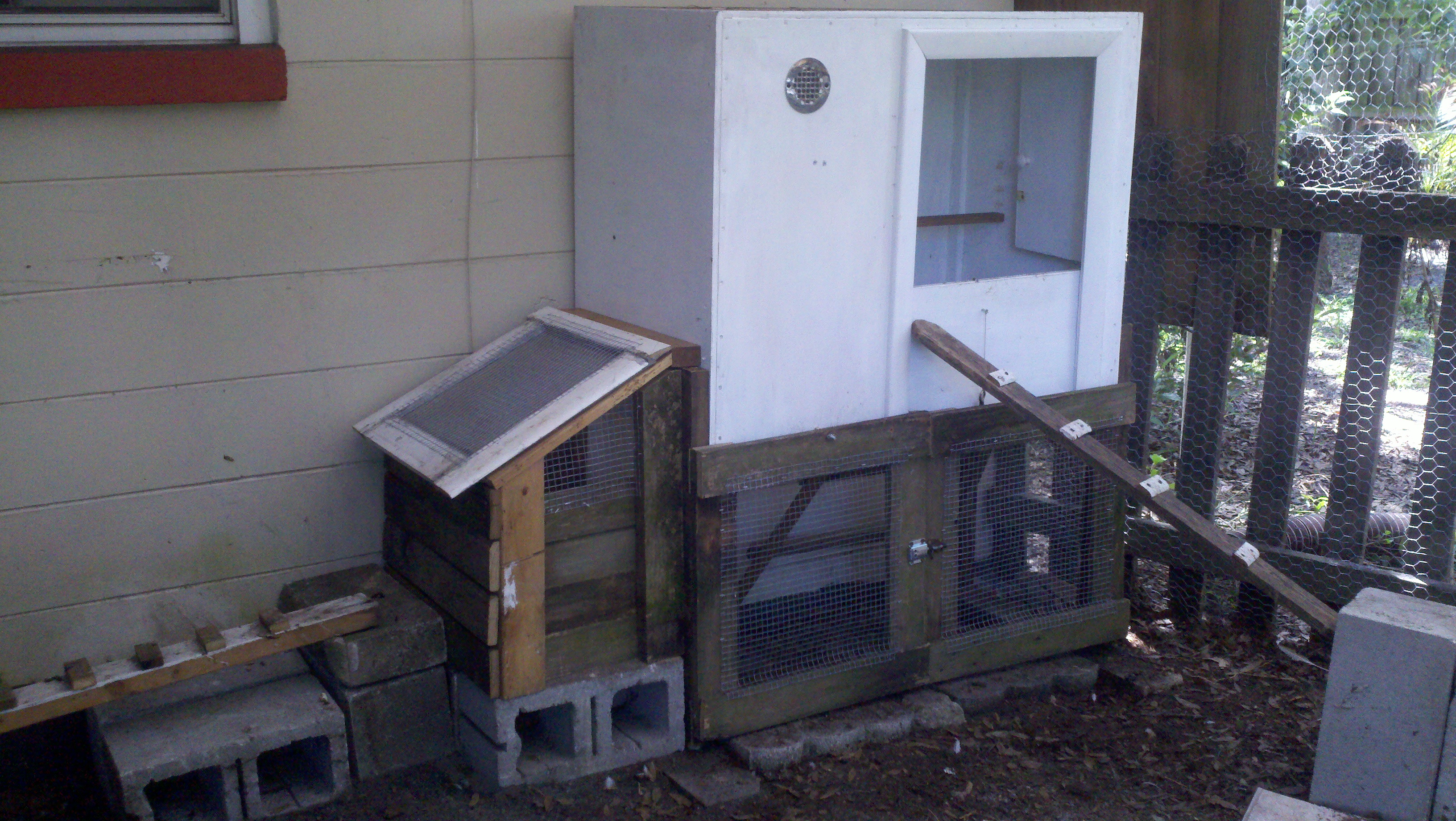 Slight move inside the run to enable adding nest box. Added legs, and vented doors for cleaning.