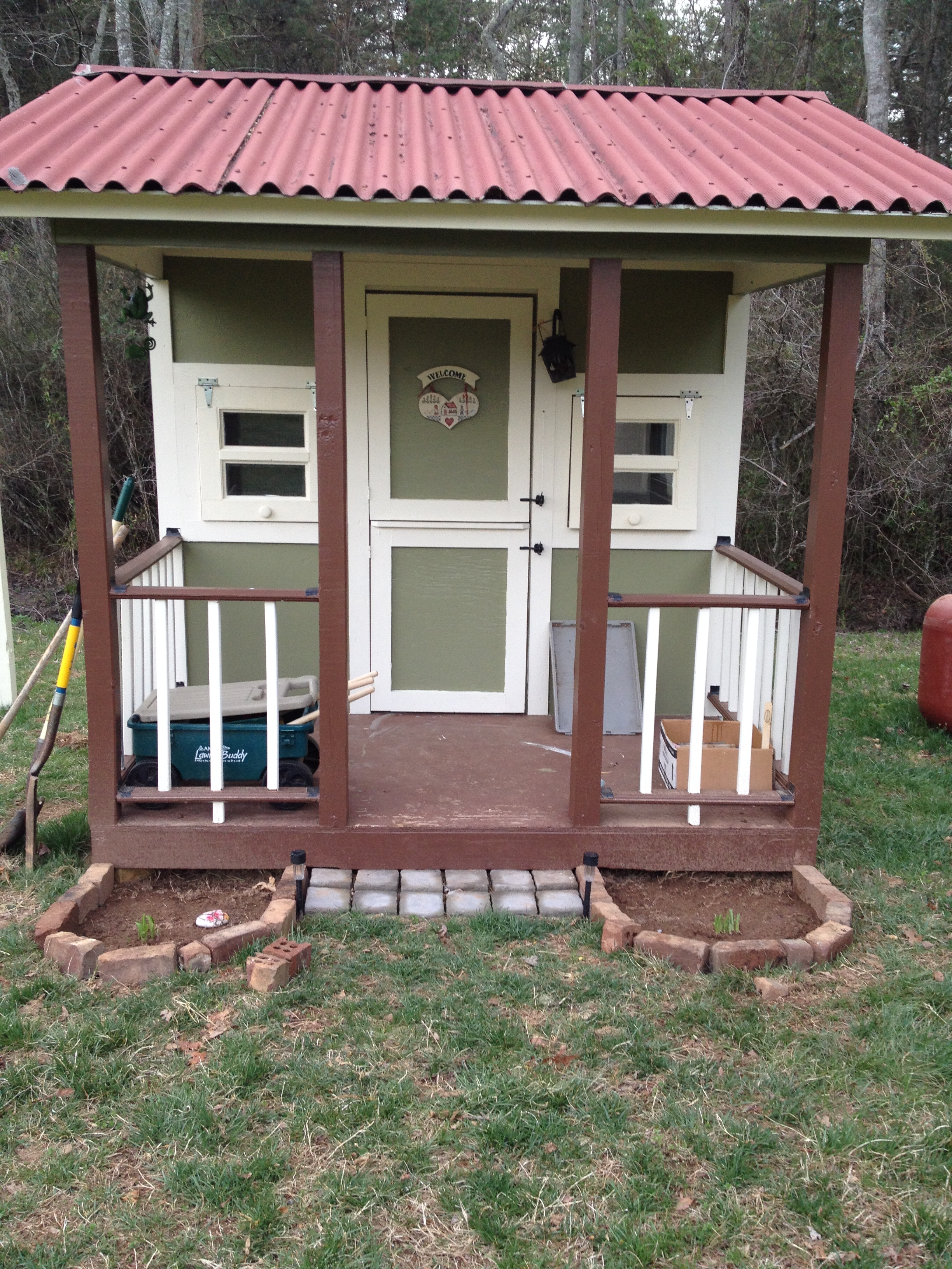 Started as a kids yellow playhouse, we turned it into the coop for the gals