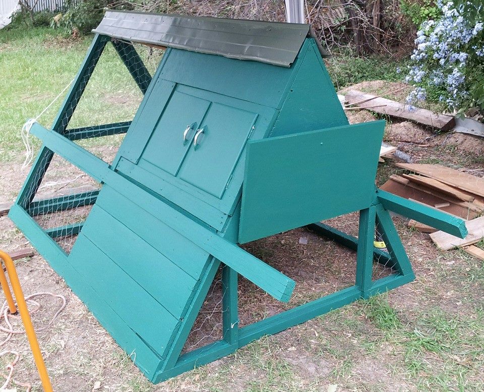 *
The back, showing the door at the base, and the doors to the nesting box (made from a kitchen cabinet that was put out on the footpath for hard rubbish collection)
