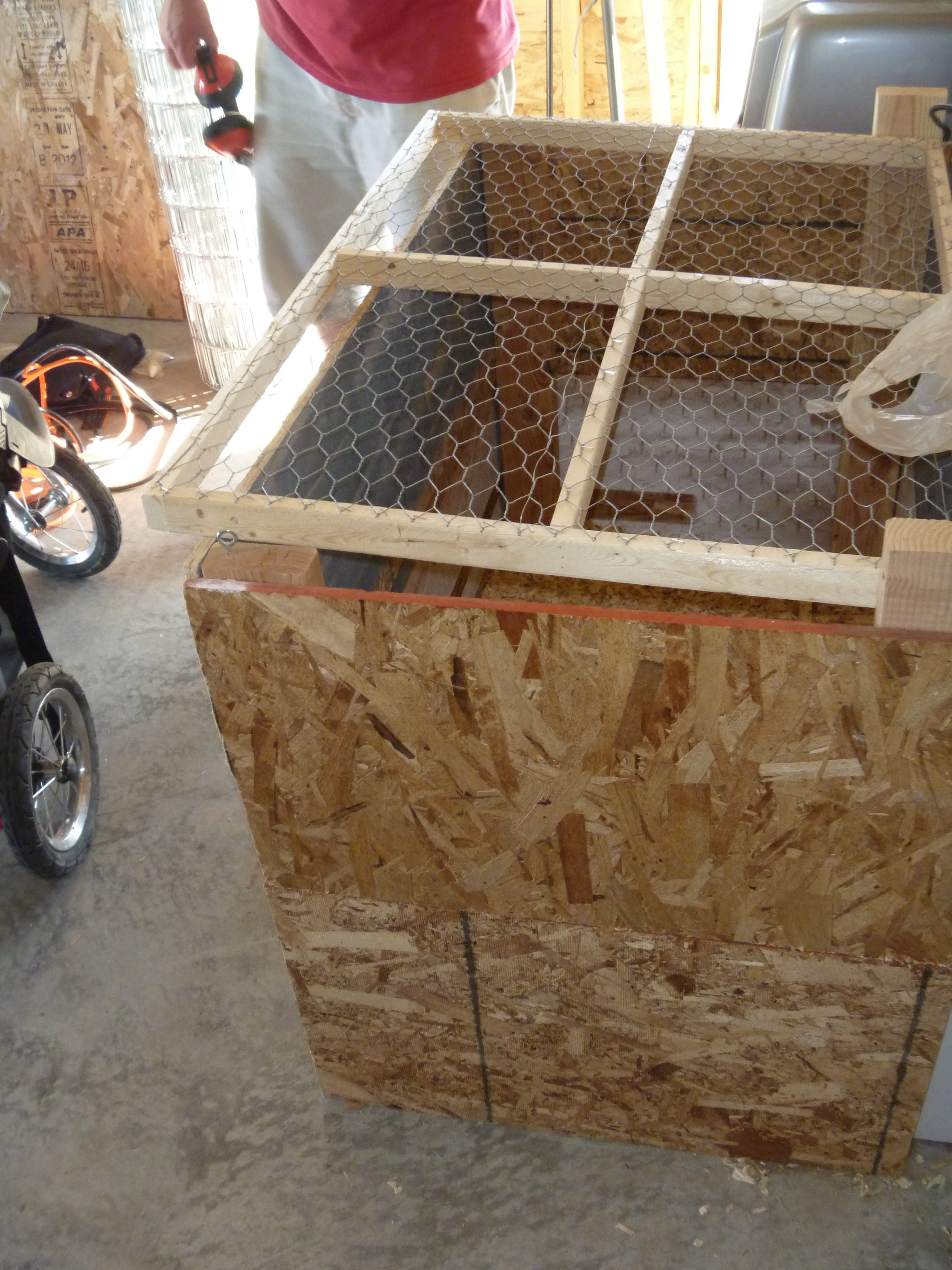 The brooder box in the garage.