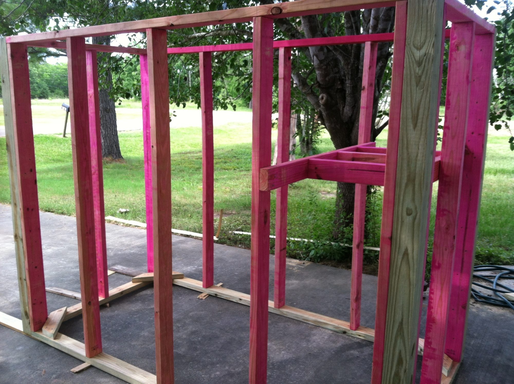 The coop is framed up (thanks hubby!) It's big but it is mobile. Still got work to do. Gotta hurry the girls are growing fast. I will be able to walk in and clean. And visit the ladies.