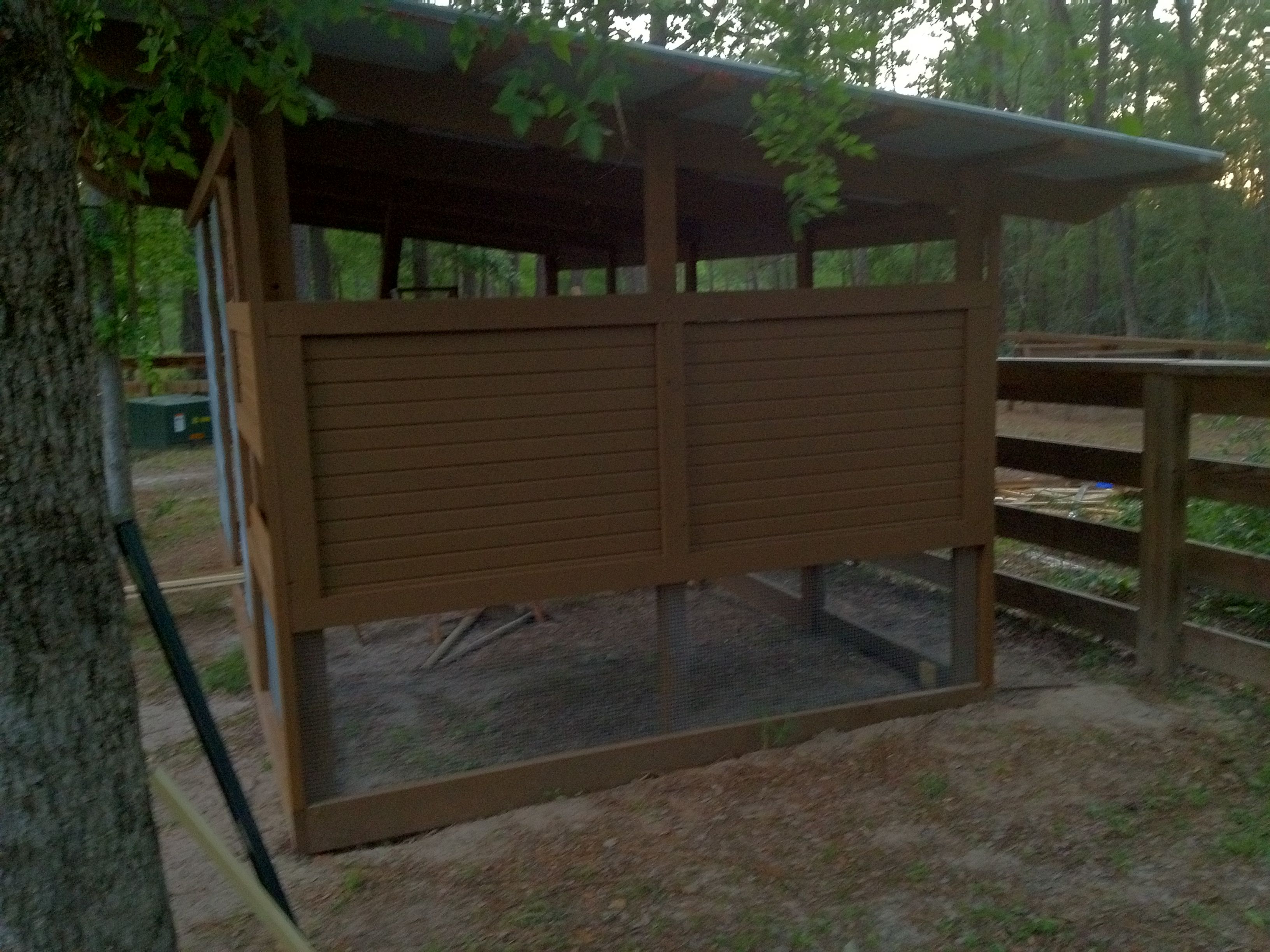 The far right side. Have ventilation above where the chicks can roost.