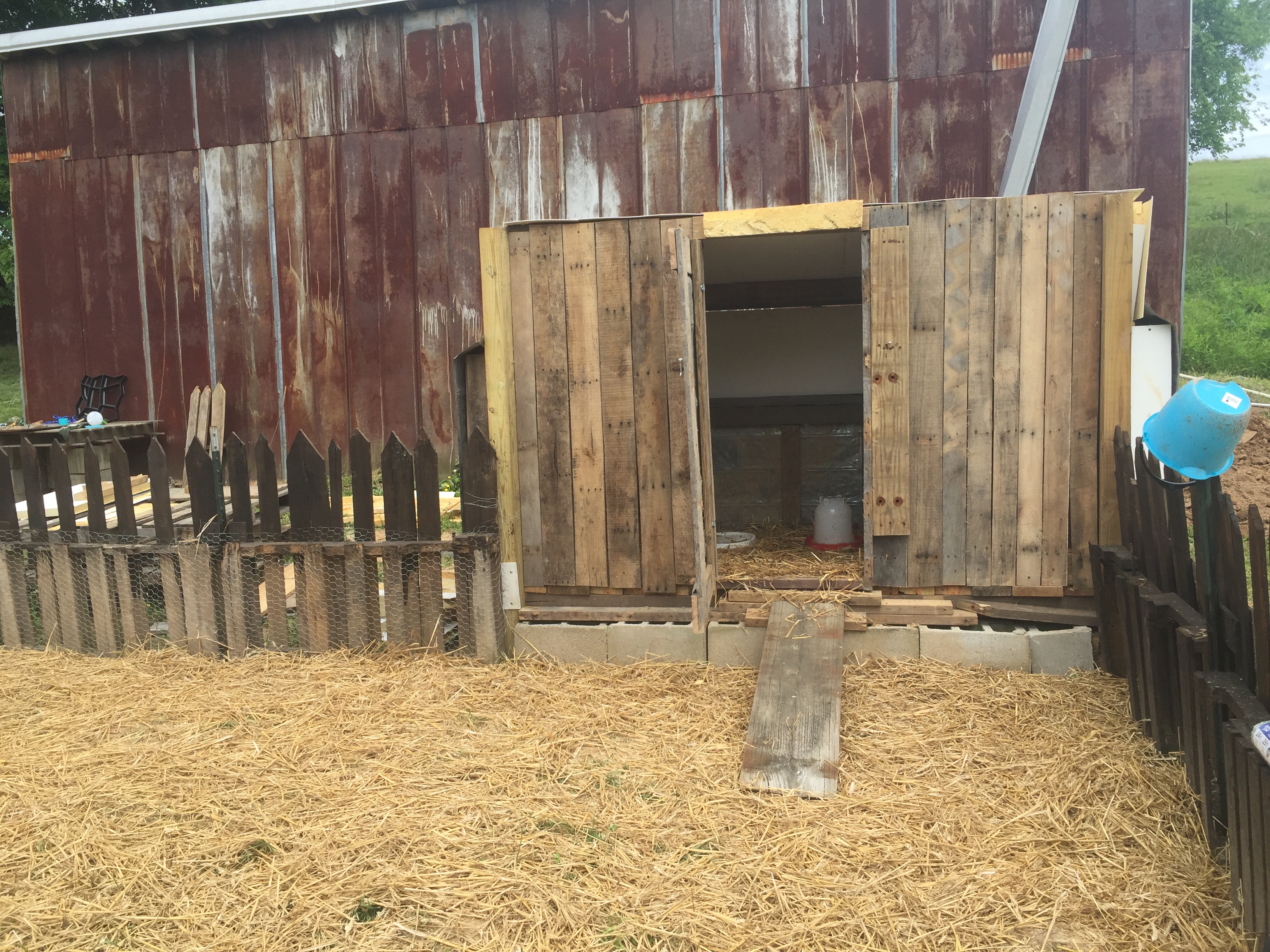 The front of the coop. It sits in front of a rusted old barn on our property, in the picture it almost looks like part of the barn but it isn't, LoL*