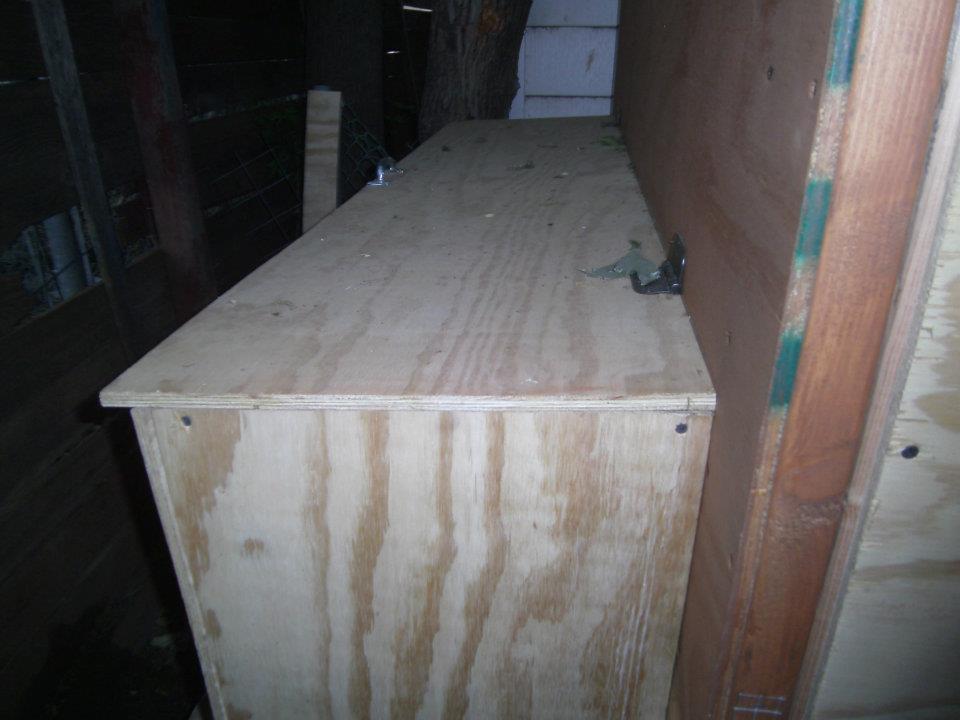 the nest box door.... he still needed to stain it and add the handles and latches
