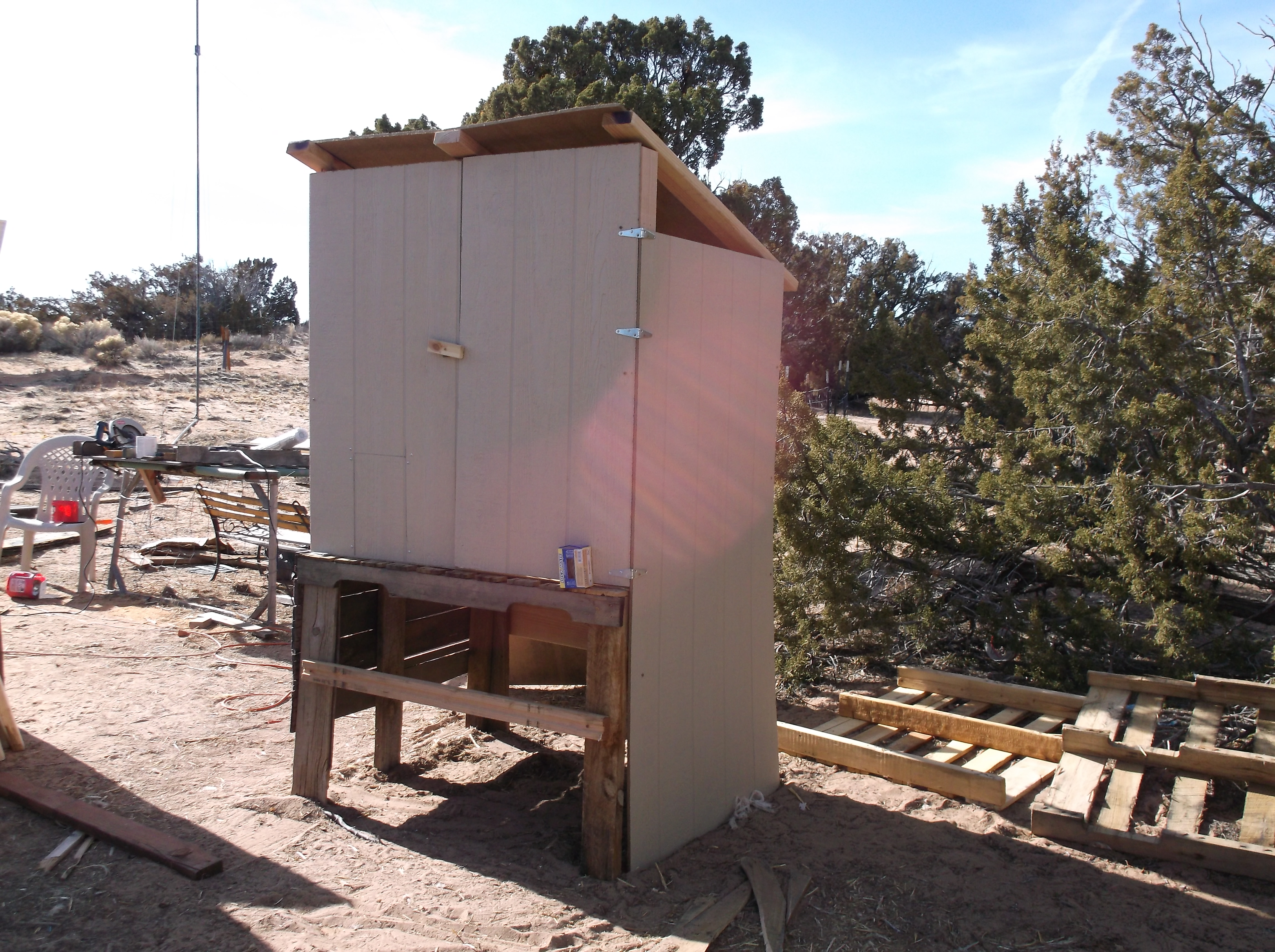 The north side of the hutch covered. It will also be the south side of the new coop yet to be built.