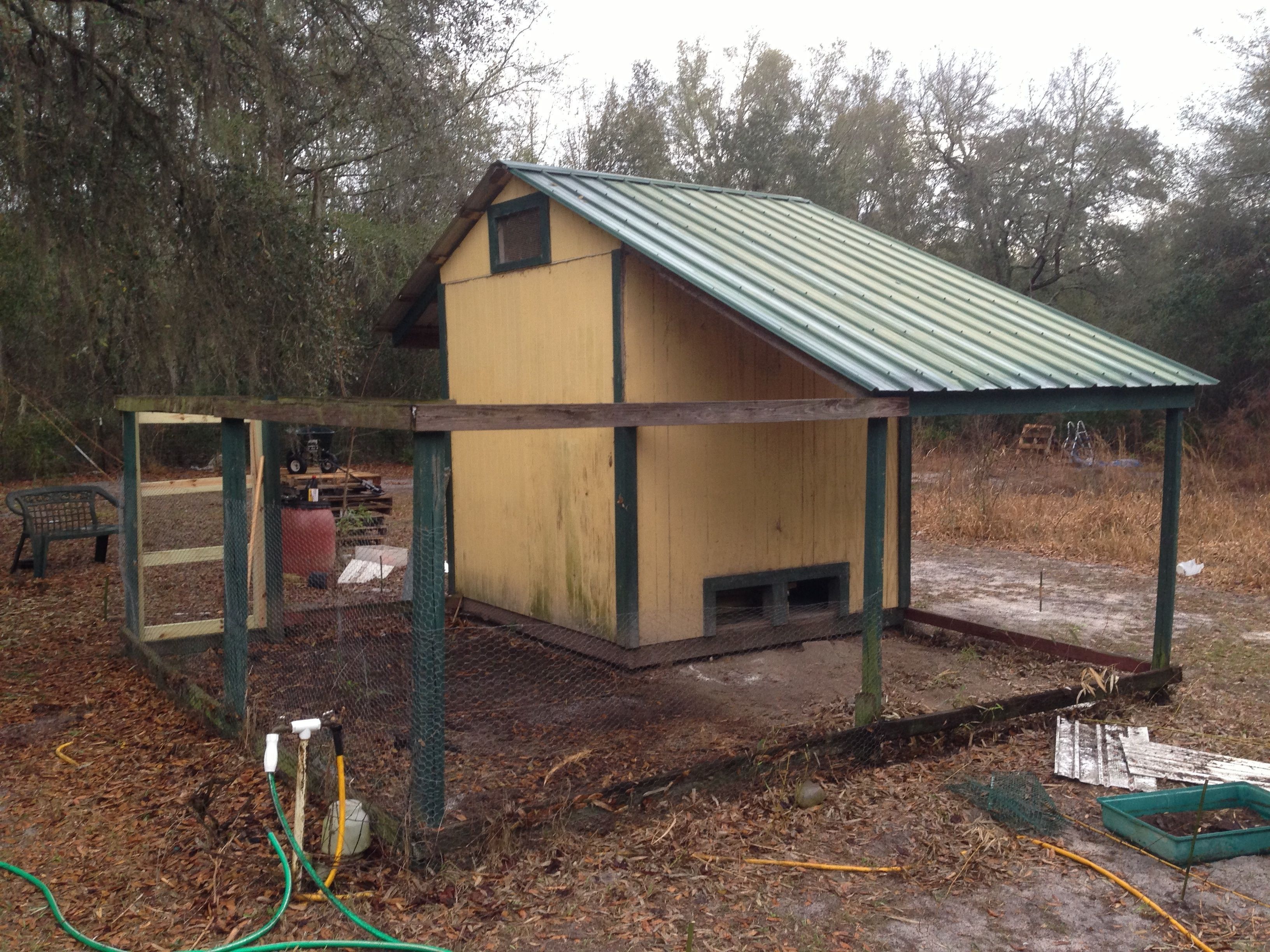 The original design had wire fencing over the top of the run.  That was removed.