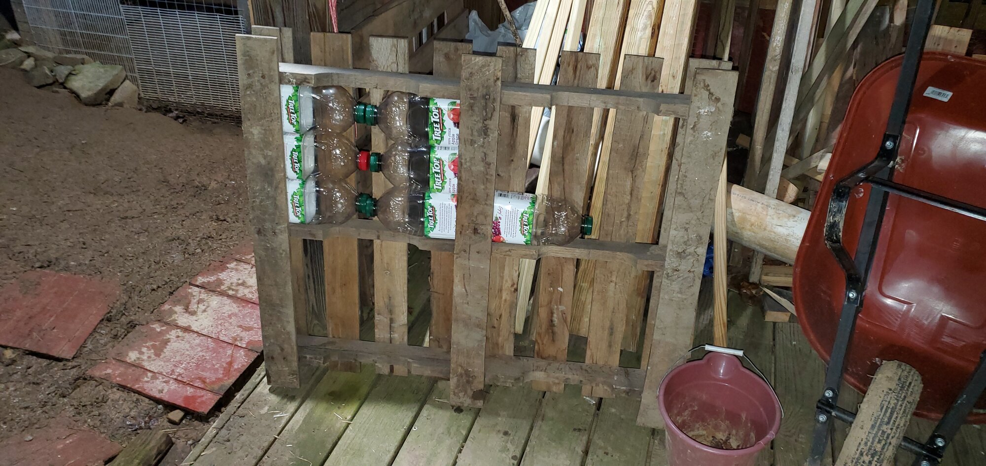 The pallet with just seven juice bottles inserted