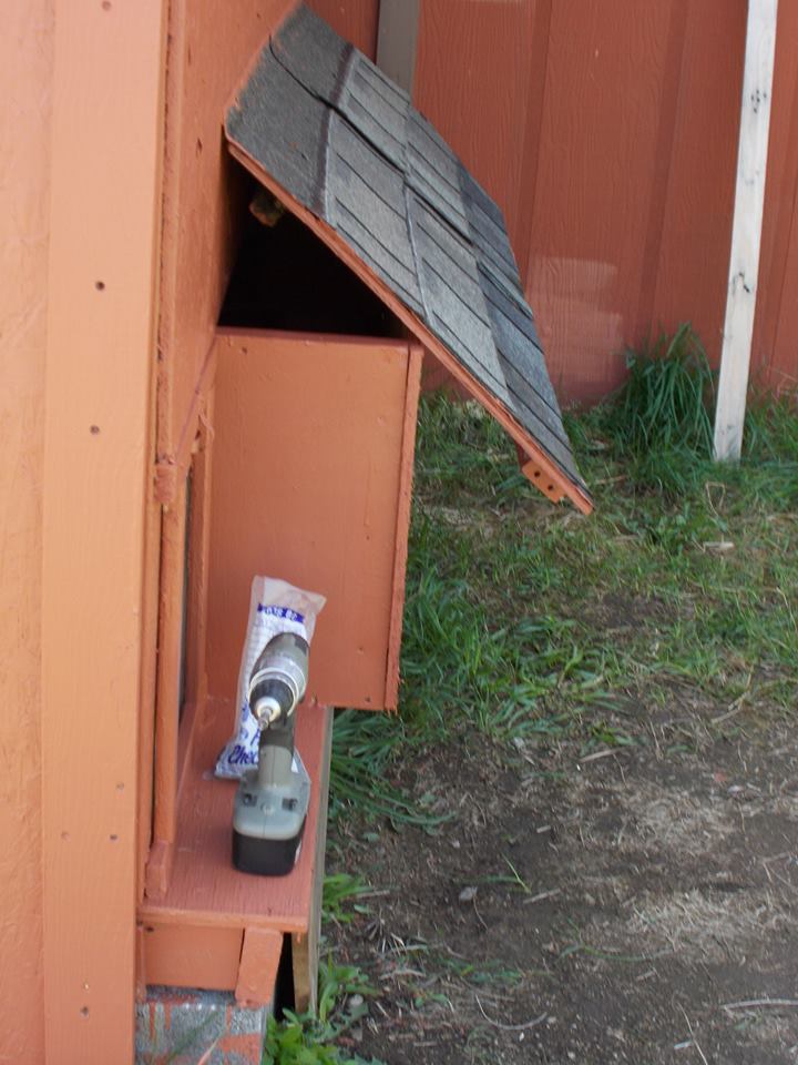 The roof over the nesting boxes is also hinged so we can just lift it up for easy access.