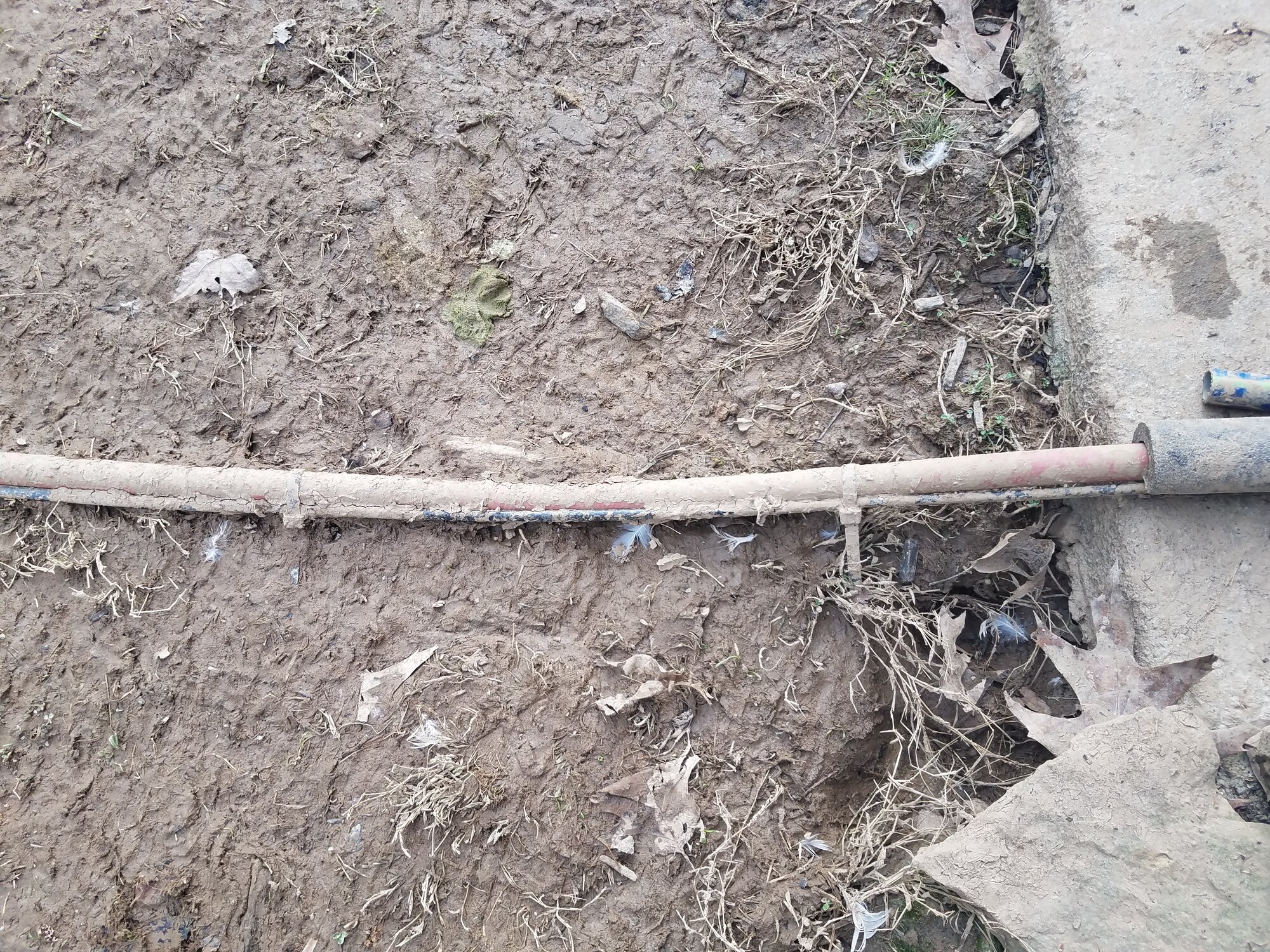 The rubber hose with the heating cable zip-tied to it