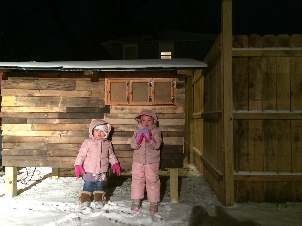 The snow has arrived! Roof is on and all sides are closed up at least. 
Nov 11 2014