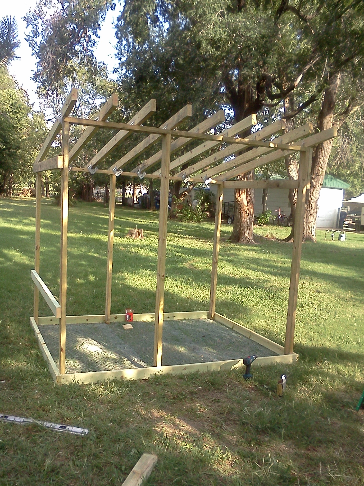 The start of the chicken coop. I had to work & when I got home I found this! Yea!