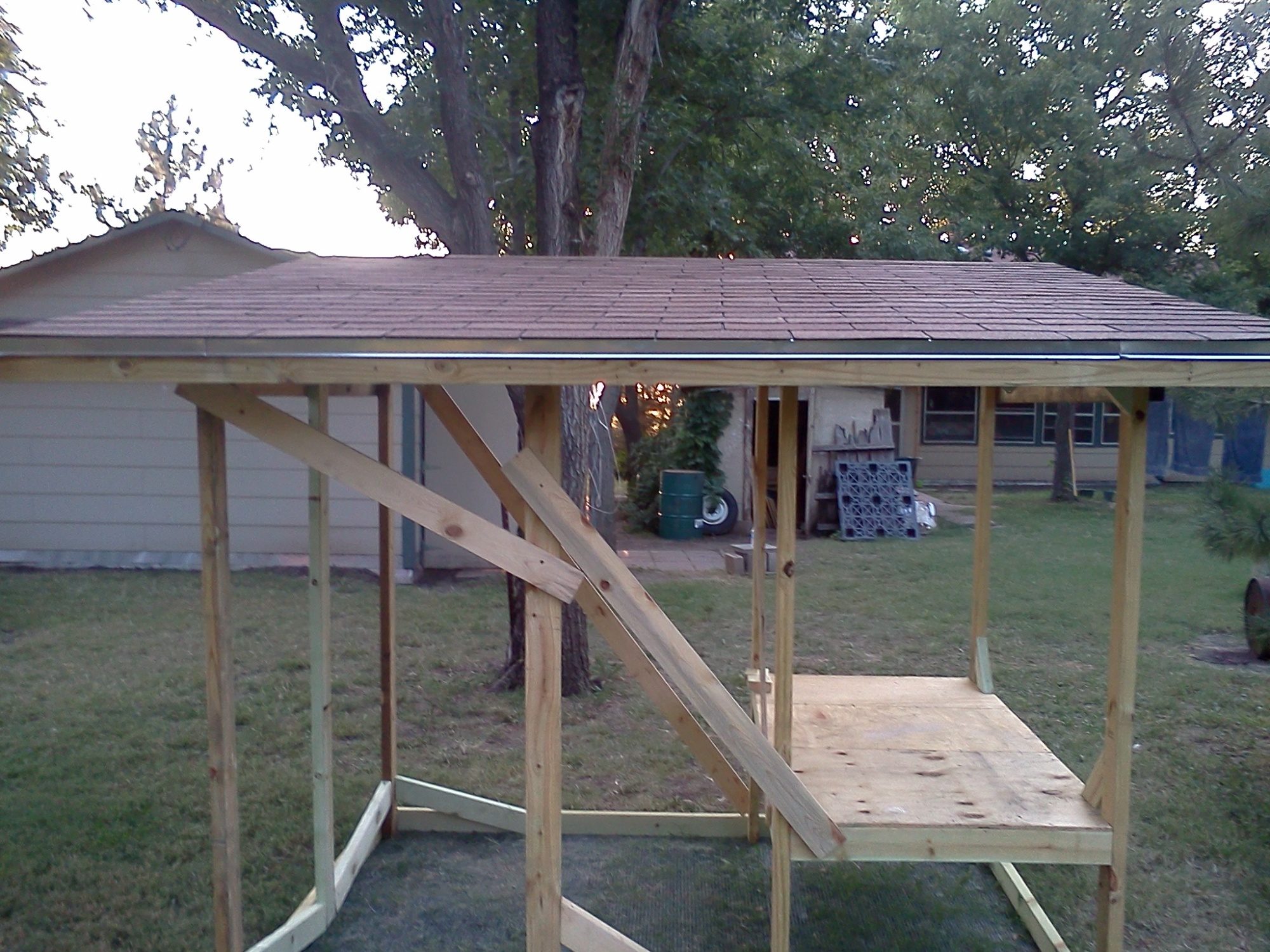 The view of the finished roof from the back of the coop. That is our garage & house in the background.