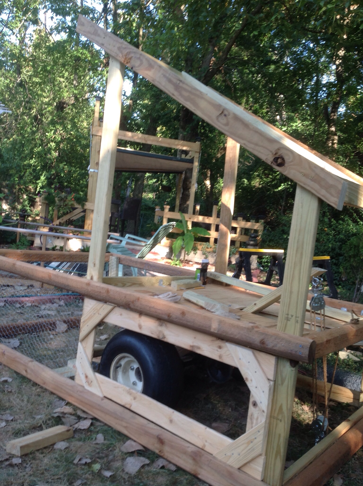 The wire mesh panels below are attached with screen door hooks for easy access to the lifting mechanism and wheels.