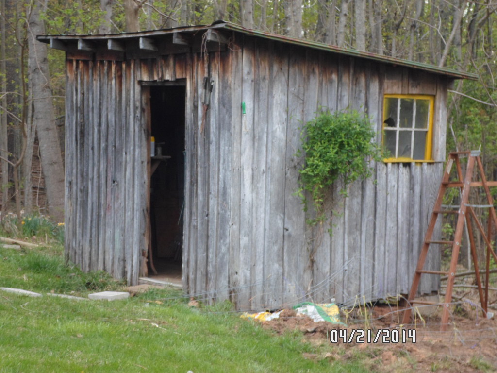 There were chickens here as early as the 1900s. It's strong and will have a run on one side — with 2x4 welding wire. To keep out the coyotes, foxes, bears, skunks, raccoons, and other critters that live here in the Appalachian Mountains with us.