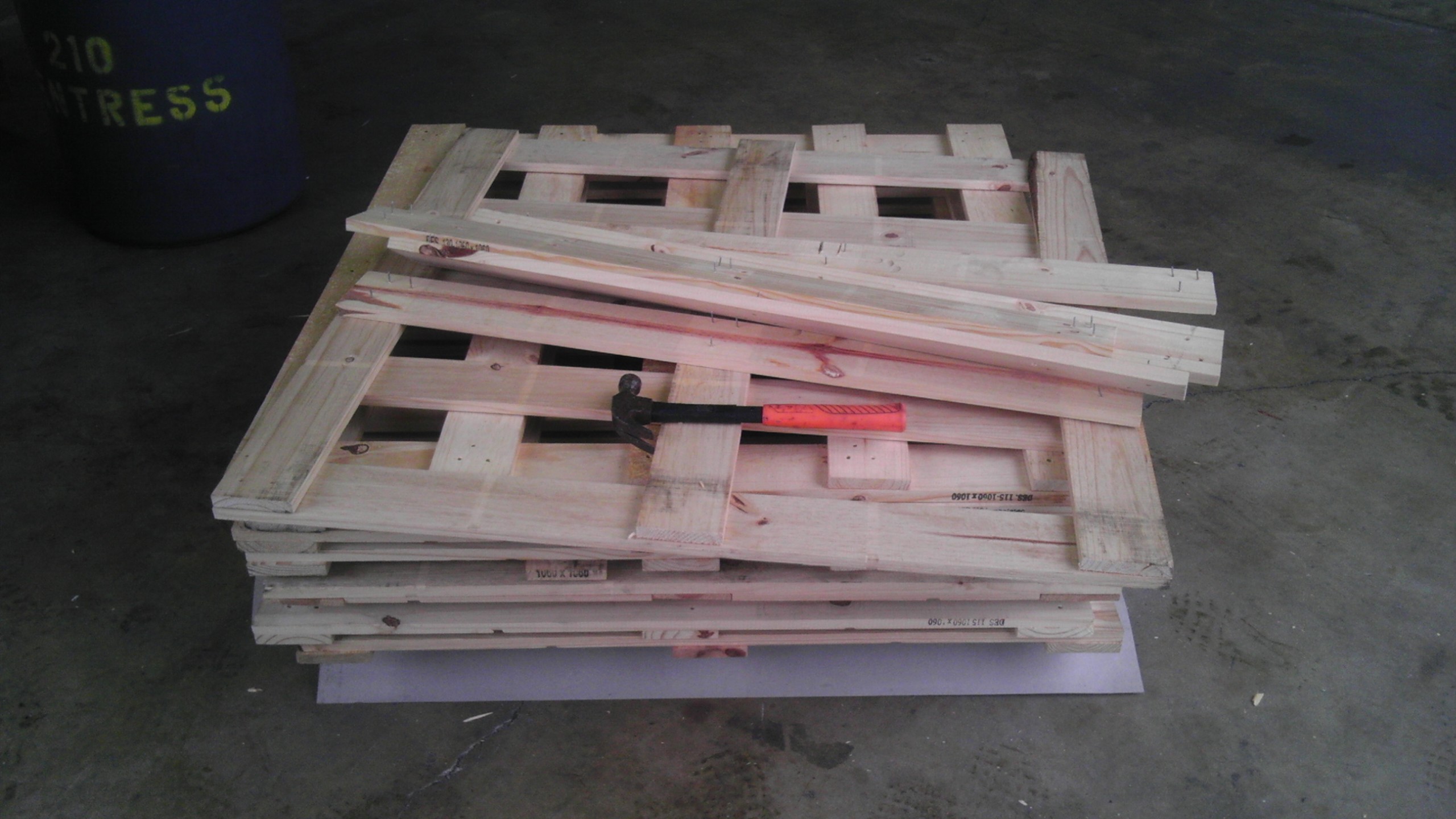 These are the pallet tops I found at a local warehouse.  They are much easier to take apart than regular pallets.