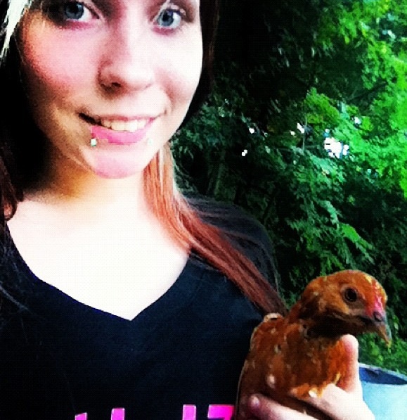 This is my gf with Rusty as a pullet.