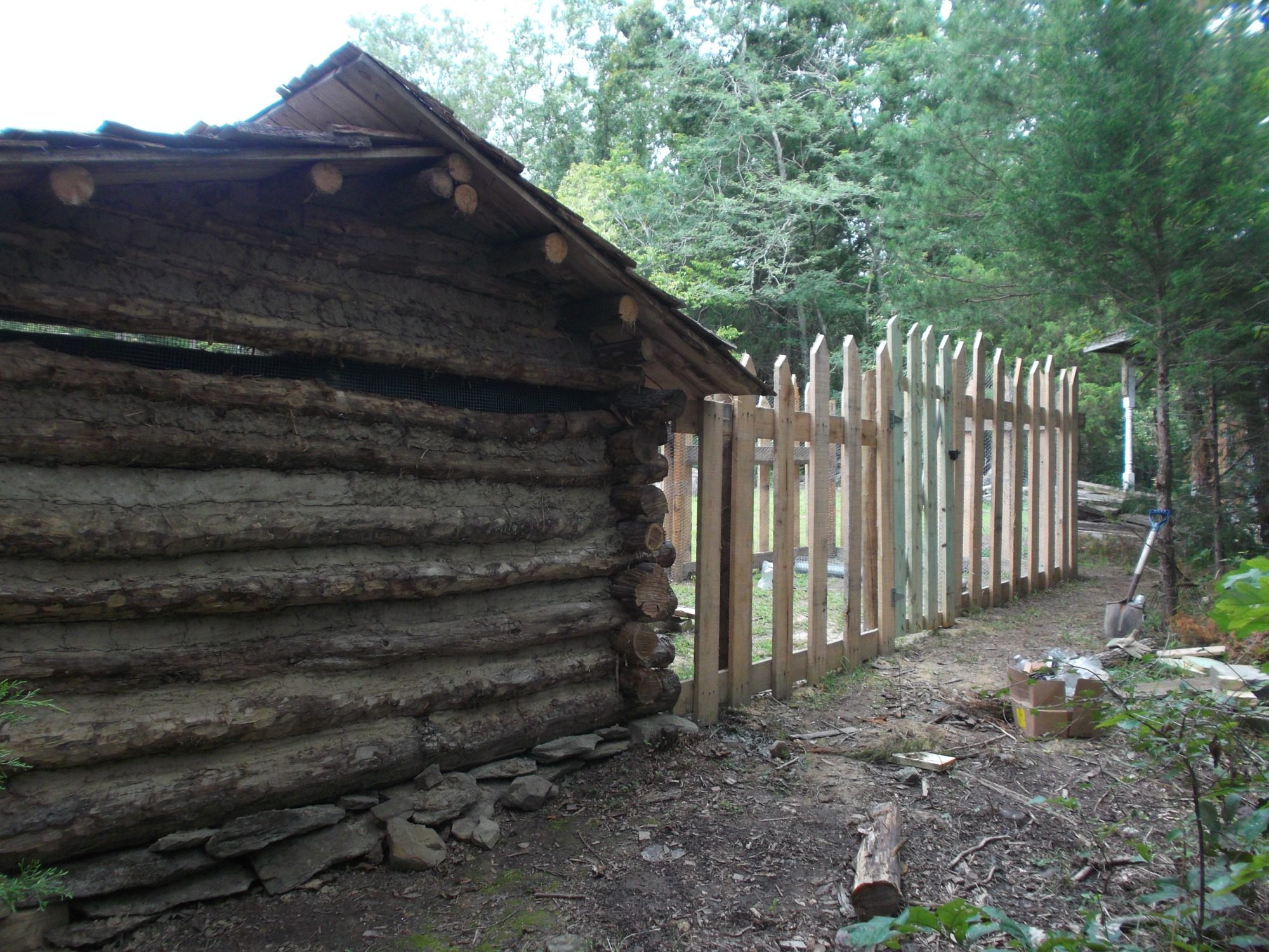 This is our log chicken coop, located in Schuyler VA approx 2 miles from where the story and show of the Waltons originated.  We built it from logs on our property and chinked it the way barns and cabins were done approx 150 years ago.  The coop is a replica of one located on the Blue Ridge Park Way near Afton VA.  We hope to locate Dominique or Barred Plymouth Rock hens.  
Hope you enjoy these photos.