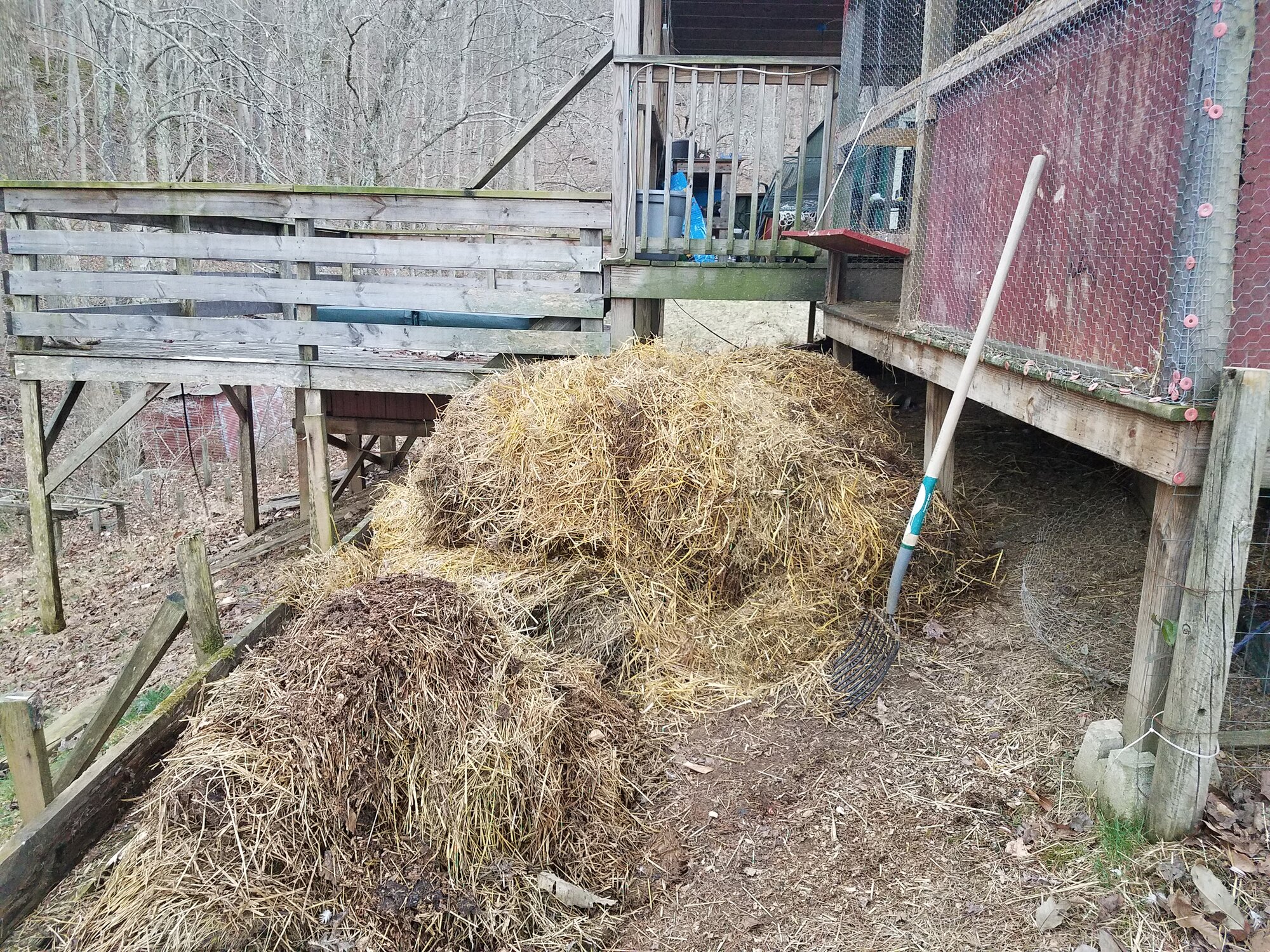 This is the bedding from both bedrooms on the compost pile
