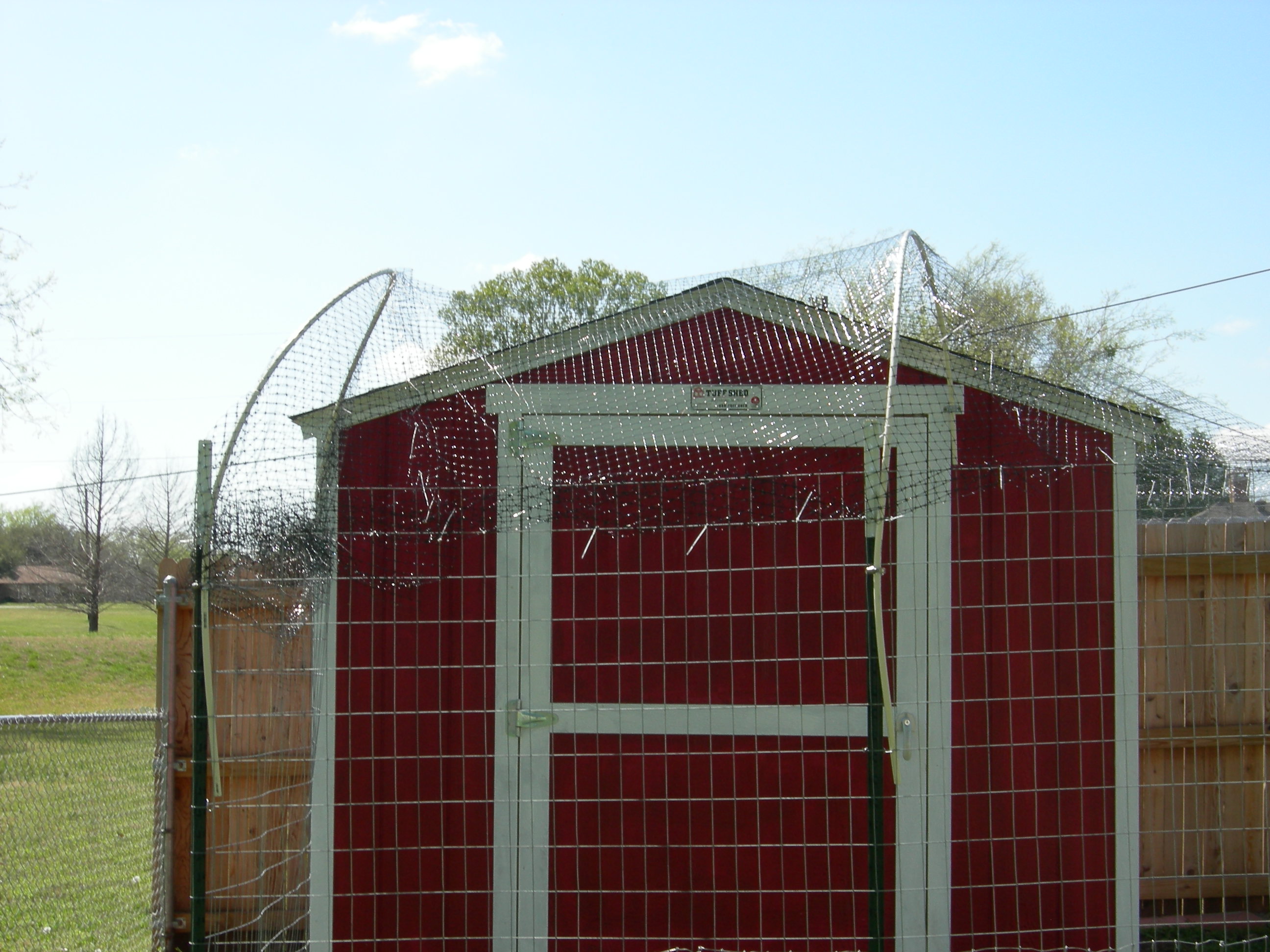 This pvc and bird netting keeps getting hung up on the door, it is problematic. Later on we criss-crossed the pvc and it worked lots better.