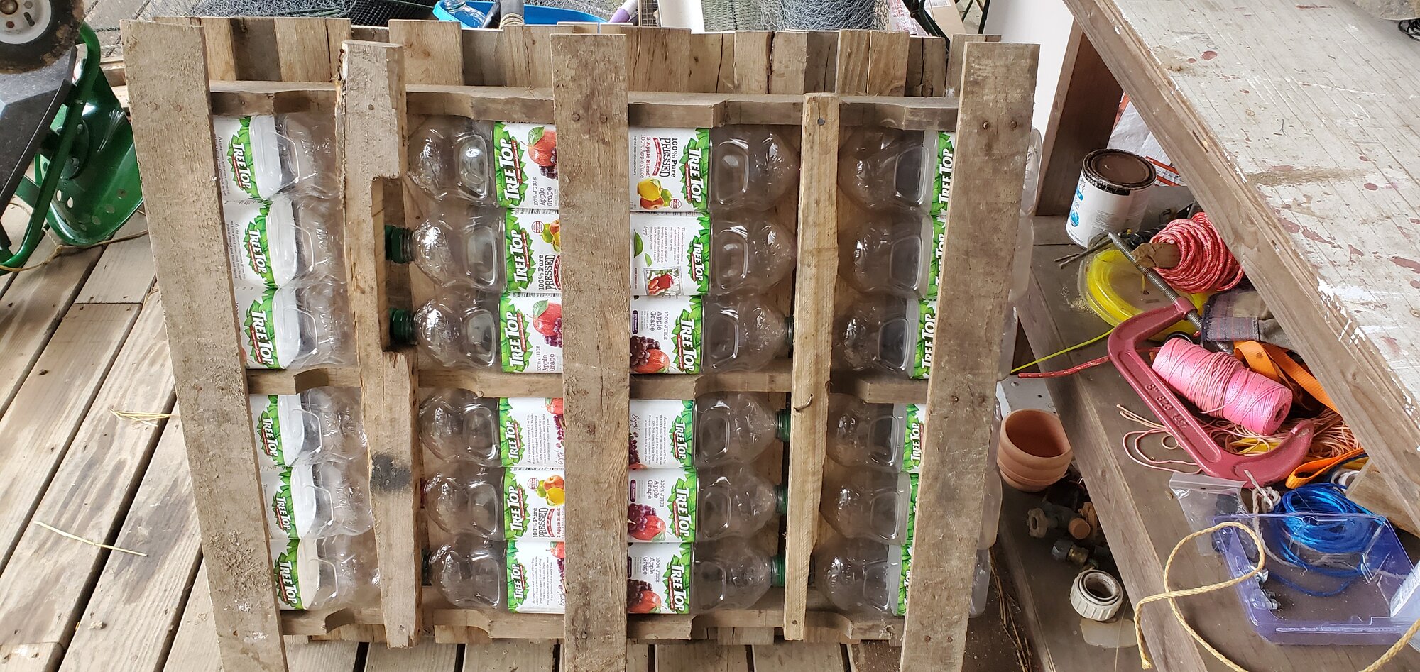 Underside of the float with all 24 juice bottles