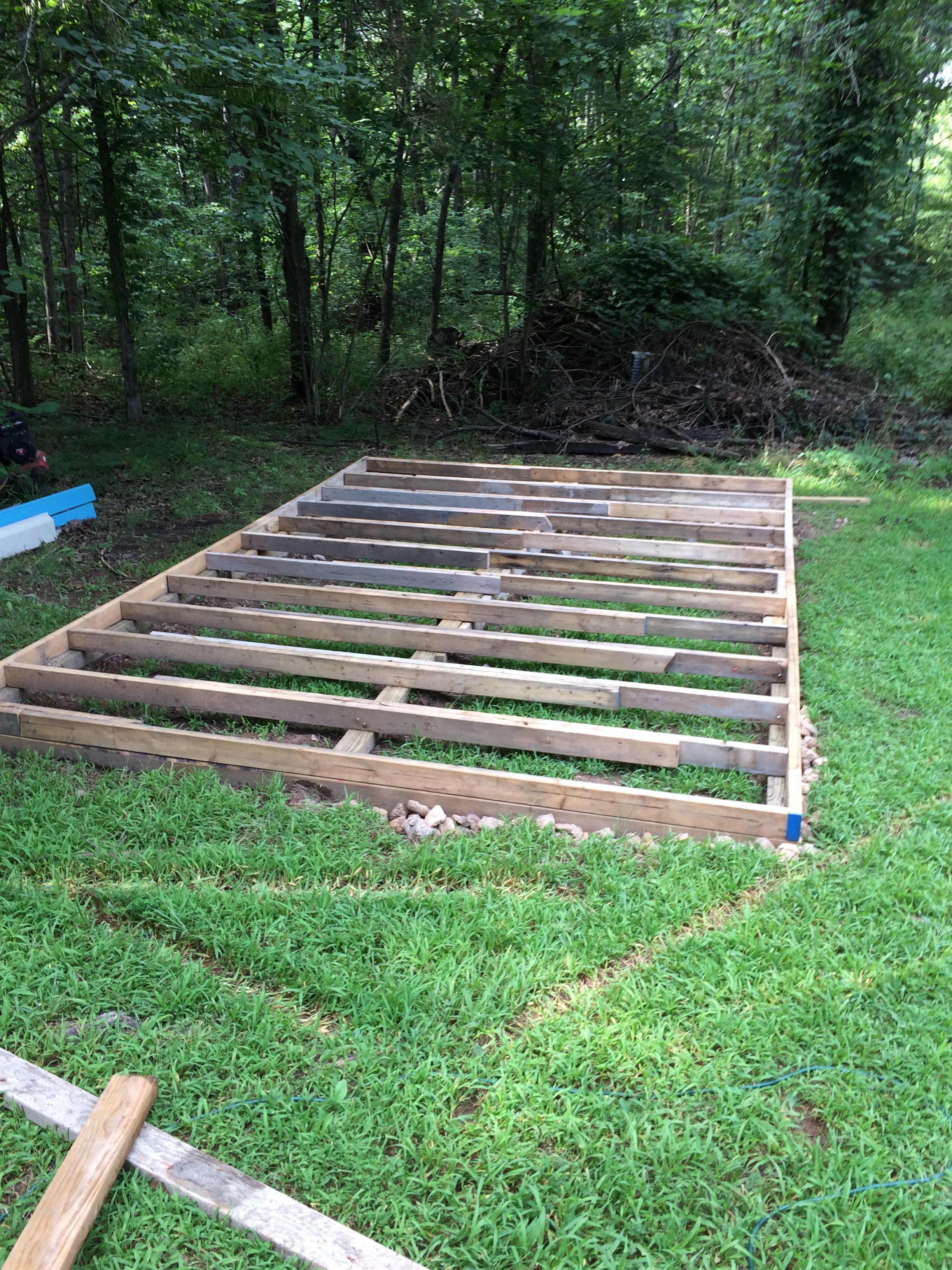 Used 2x4's for the rim and floor joists. Spaced out the joists 16" on center.