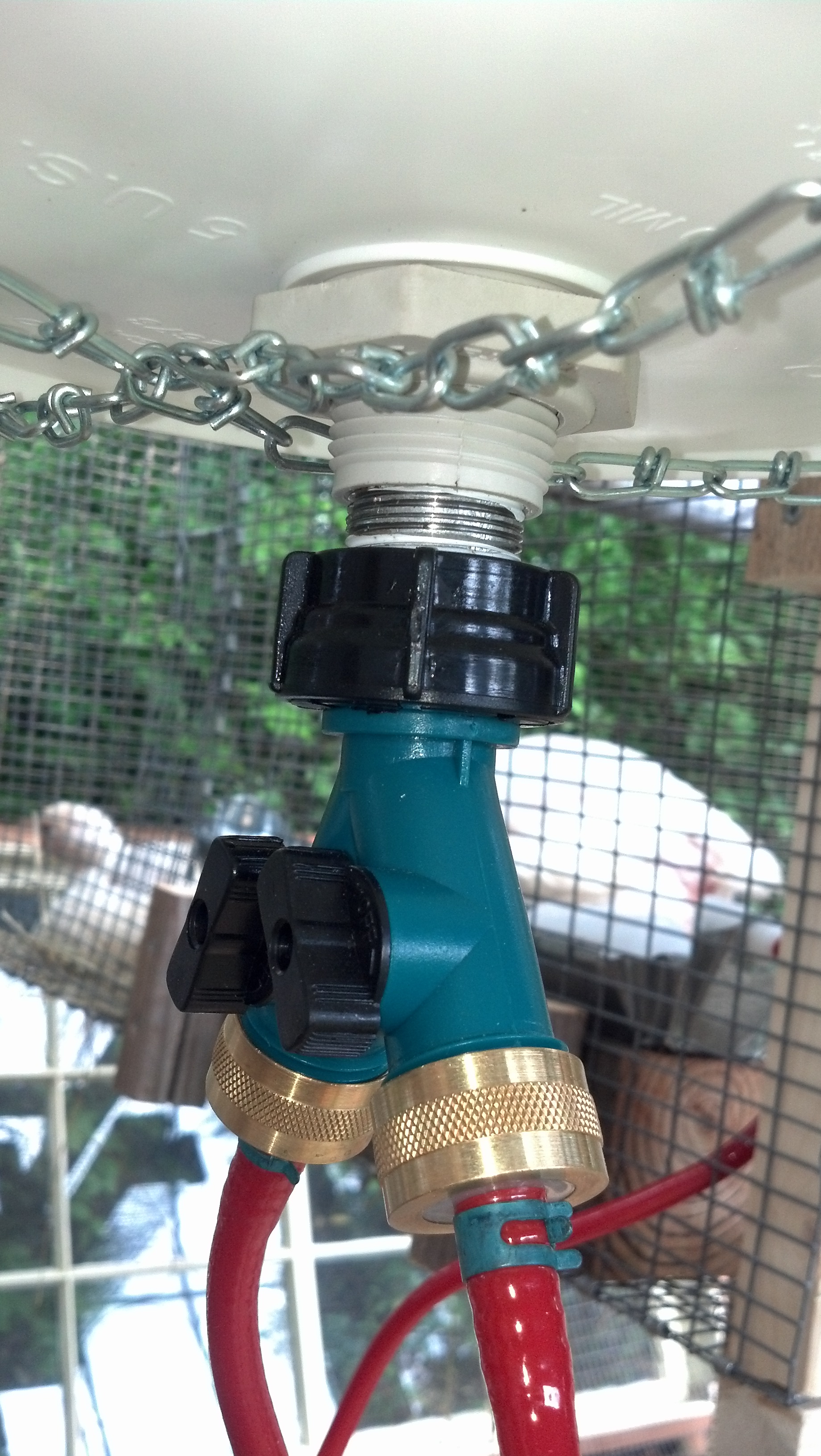 Valve attachment and shutoff valves to the 5 gal bucket for watering system.