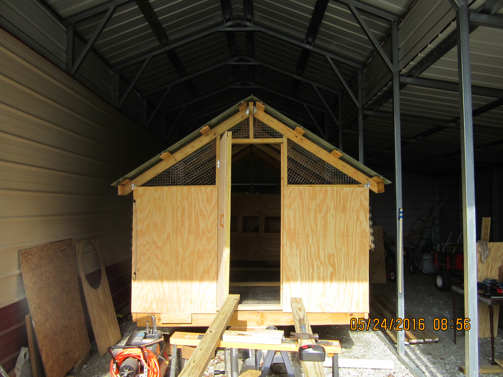Wall sheathing going on.