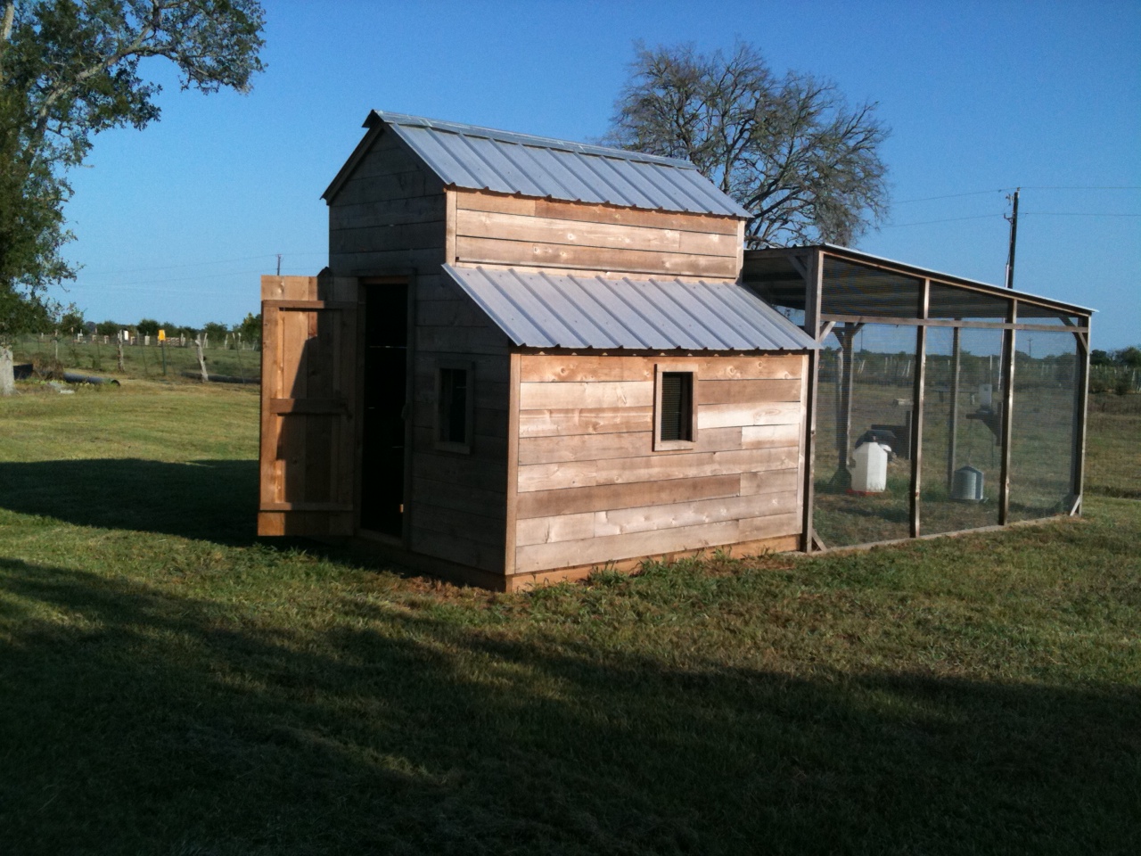 We acquired this nice custom built Chicken House and yard. Moving it over to the ranch, clearing the ground, predator proofing the perimeter and setting up water, electricity and feed sources. The challenge is to dissemble the house, transport it  and reconstrct - stay tuned!