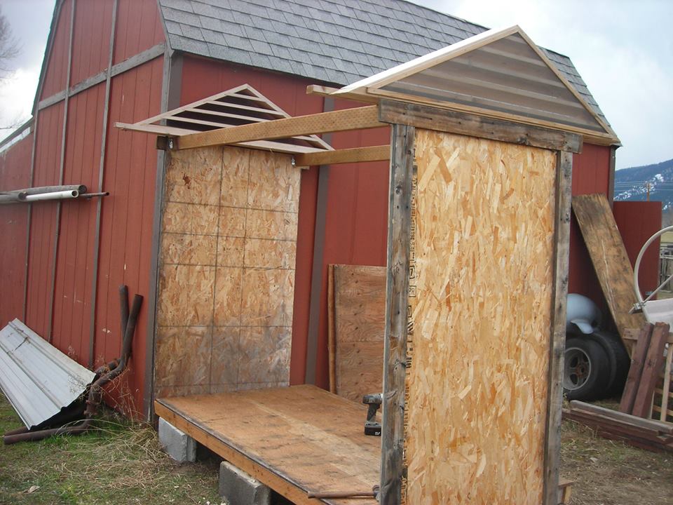 We hadn't offset the vents yet, but this is the basic structure of the coop.  It's 4 feet wide and 8 feet long.  My husband can stand up inside the finished coop and he is 6'4".  We used concrete blocks to built the foundation of the coop - we built a frame out of 2x4's with a couple of center pieces as well and then put the plywood floor on top of that.