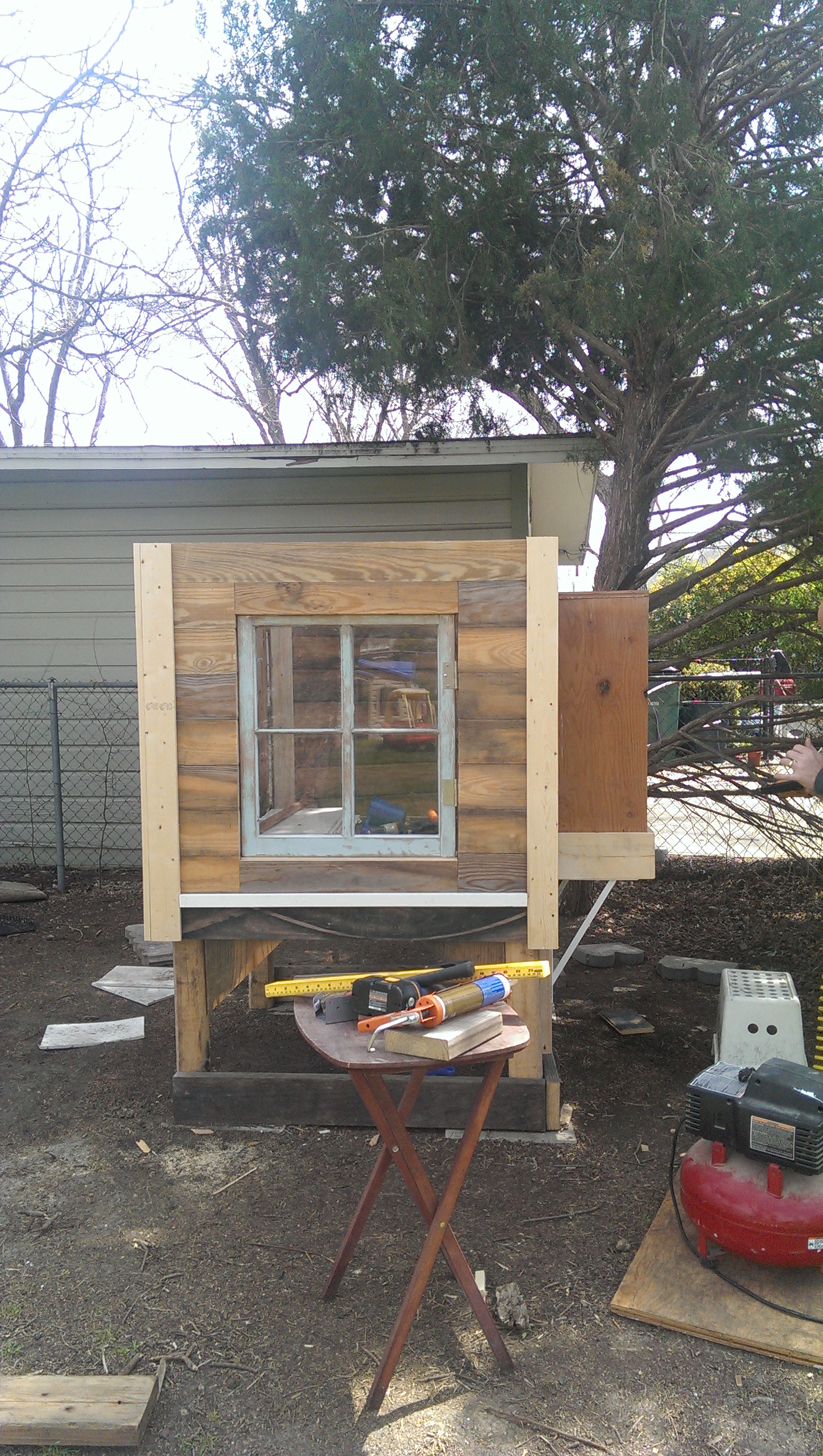 We mounted the galvanized nesting boxes on the back to maximize the coop room.