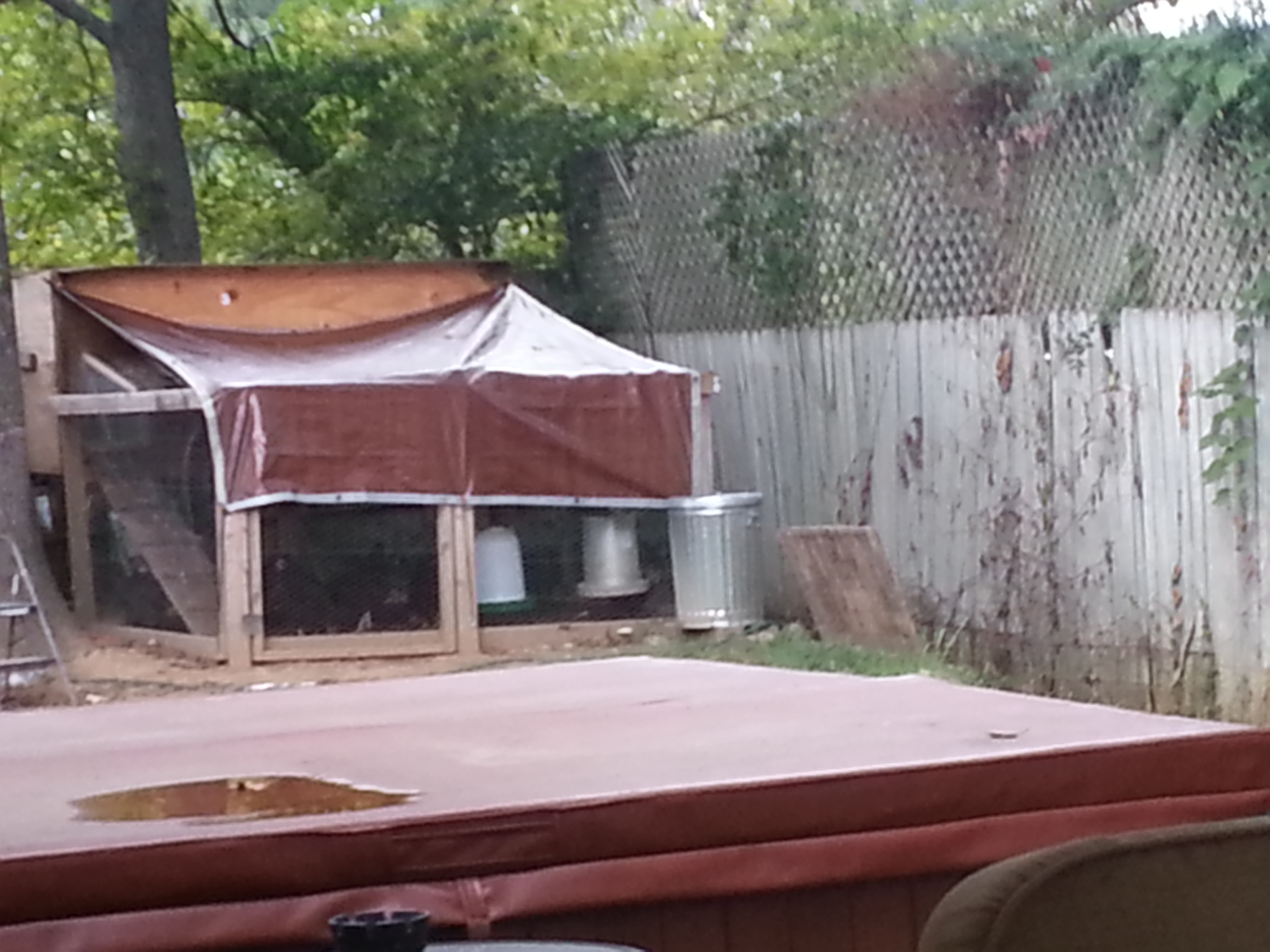 With the tarp, keeps the ground from becoming very wet and gross.